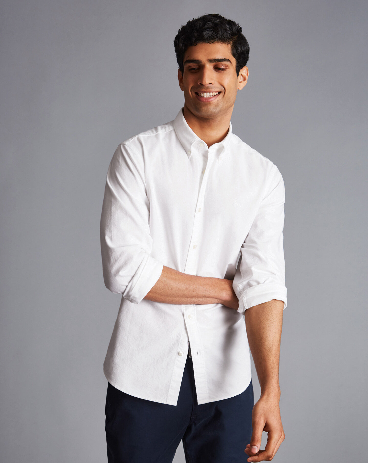 Button-Down Collar Washed Oxford Shirt - White