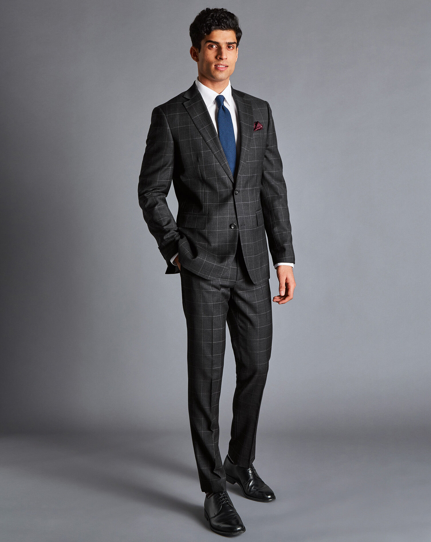 Windowpane Check Suit Pants - Charcoal Grey