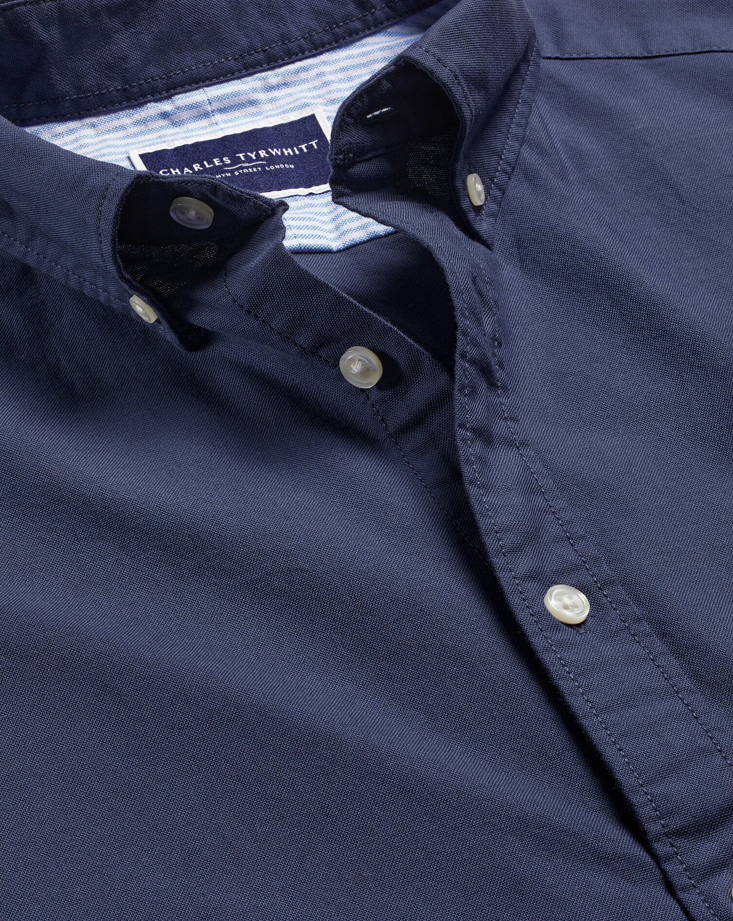Button-Down Collar Washed Oxford Plain Shirt - Heather Blue