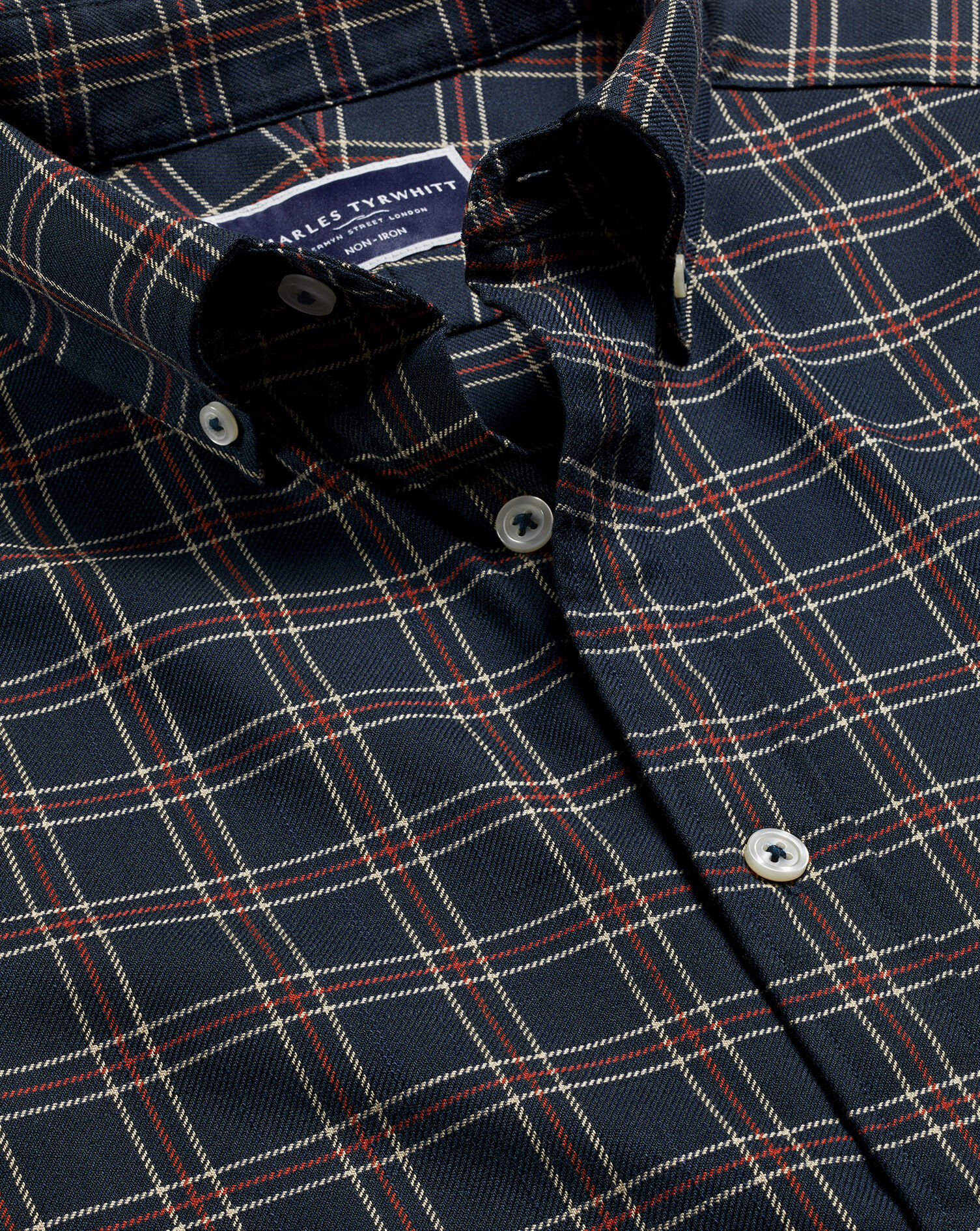 Button-Down Collar Non-Iron Twill Triple Windowpane Shirt - Burnt Orange