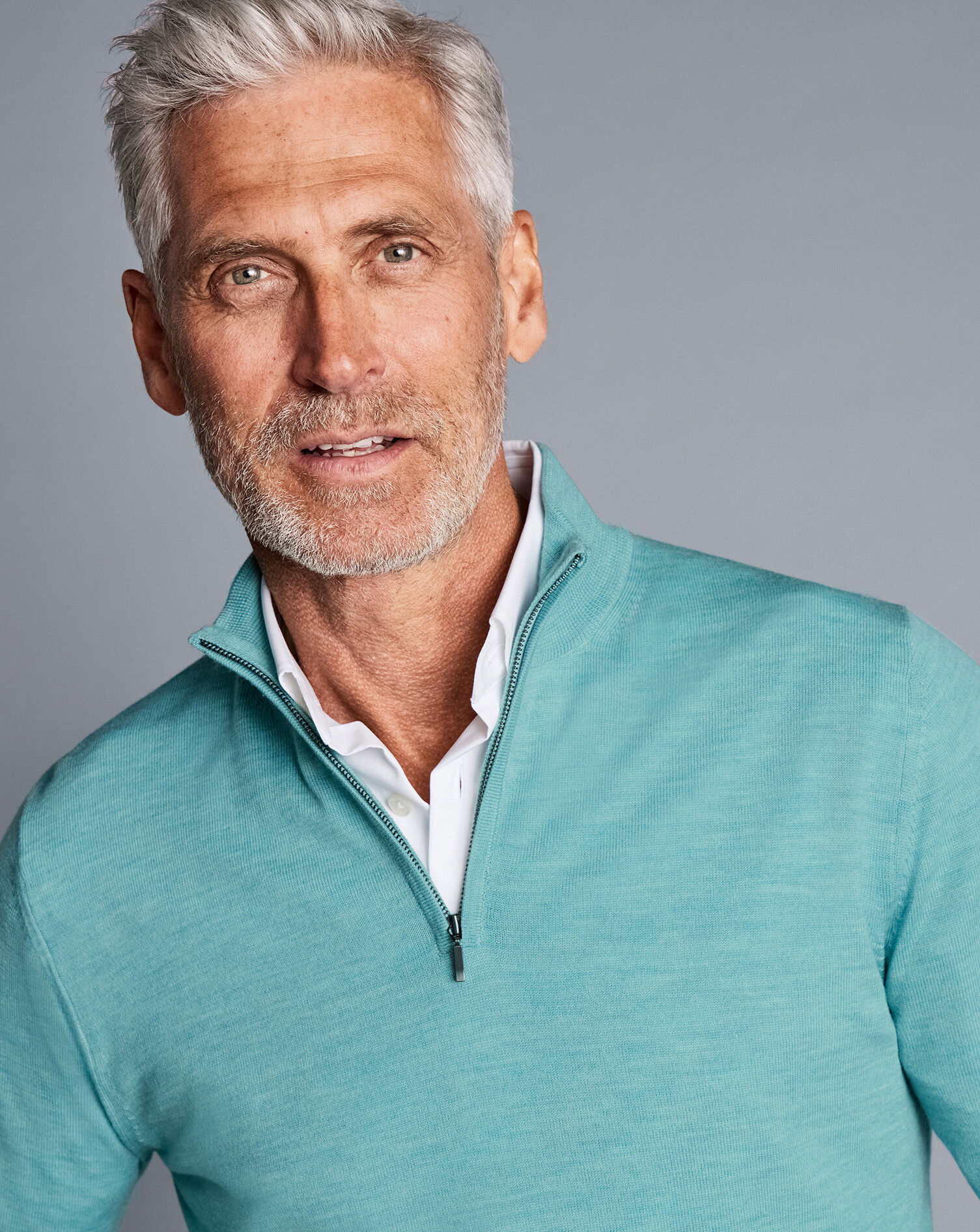 Merino Zip Neck Sweater - Aqua Green