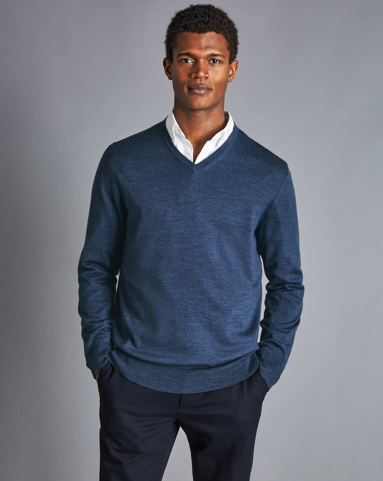 Merino V-Neck Sweater - Indigo Melange