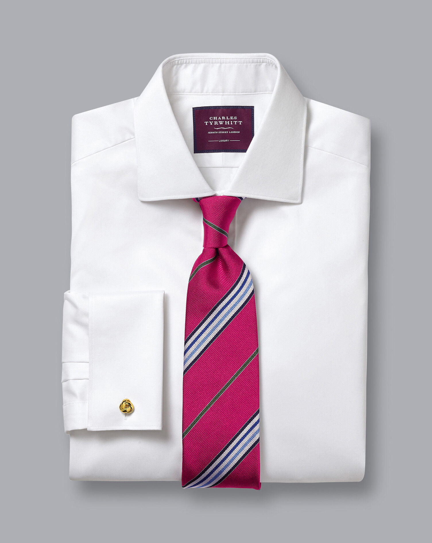 Semi-Spread Collar Luxury Twill Shirt - White