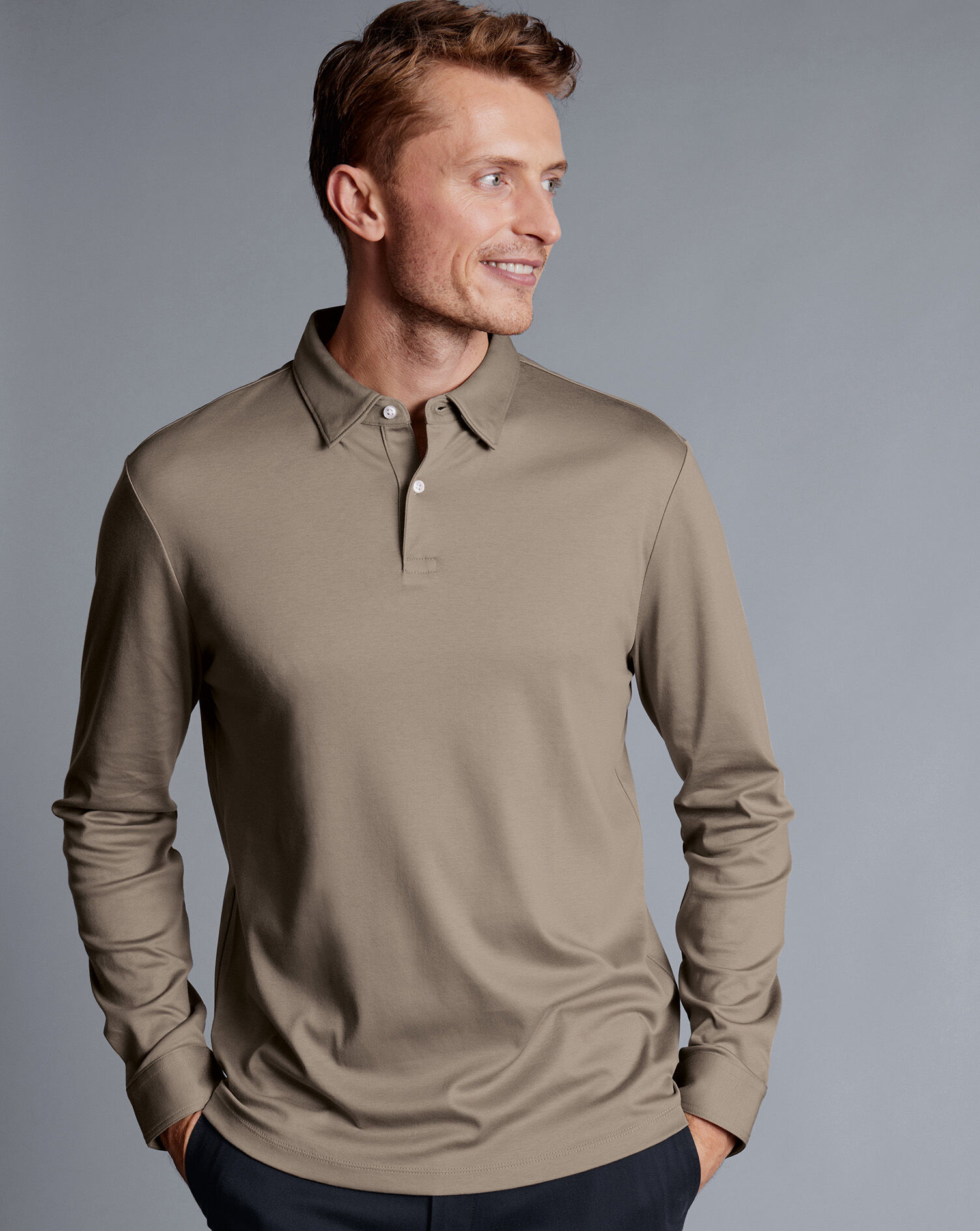 Smart Long Sleeve Jersey Polo - Taupe