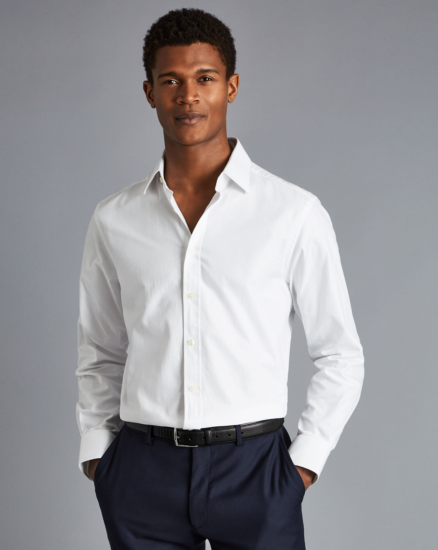 Non-Iron Herringbone Shirt - White