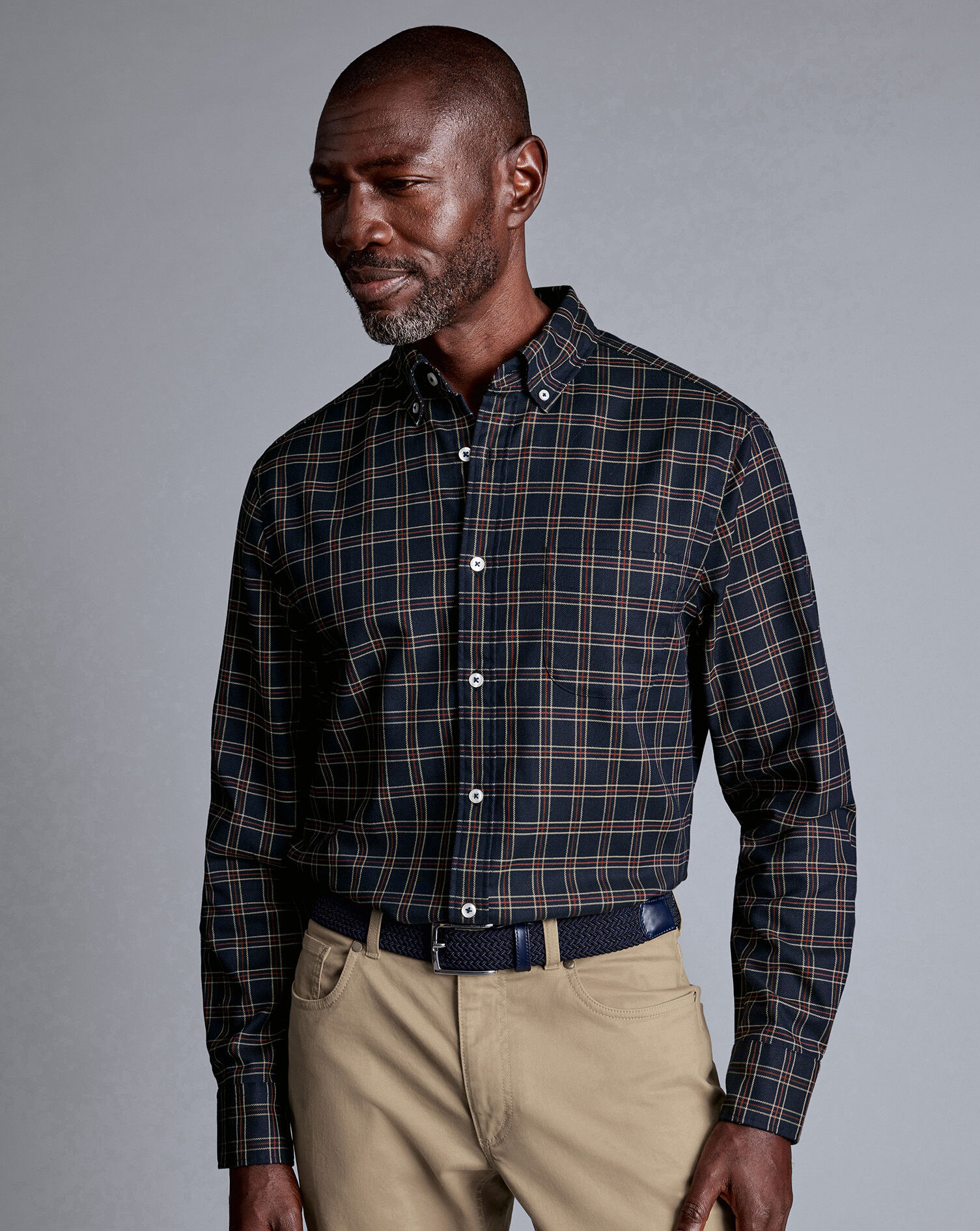 Button-Down Collar Non-Iron Twill Triple Windowpane Shirt - Burnt Orange