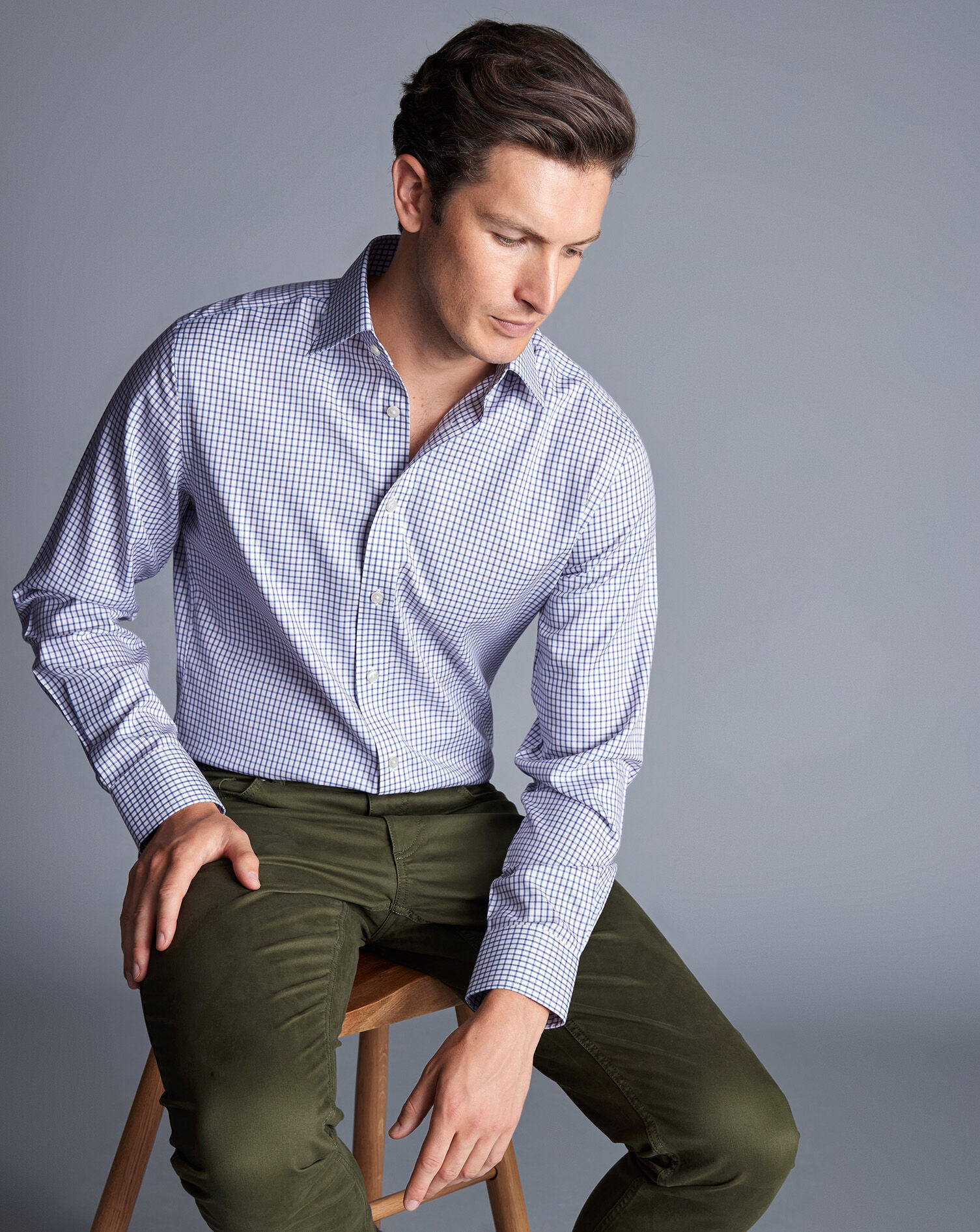 Non-Iron Two Color Check Shirt - Indigo Blue