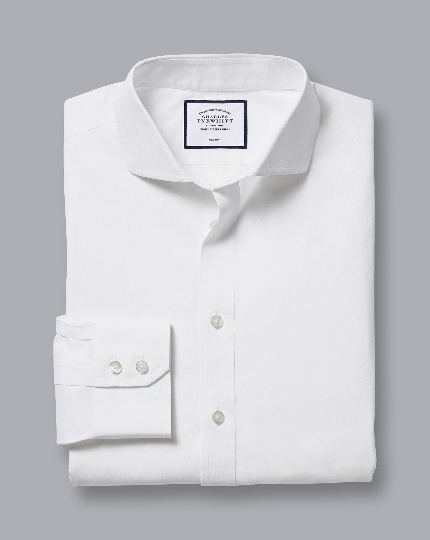 Spread Collar Non-Iron Poplin Shirt - White