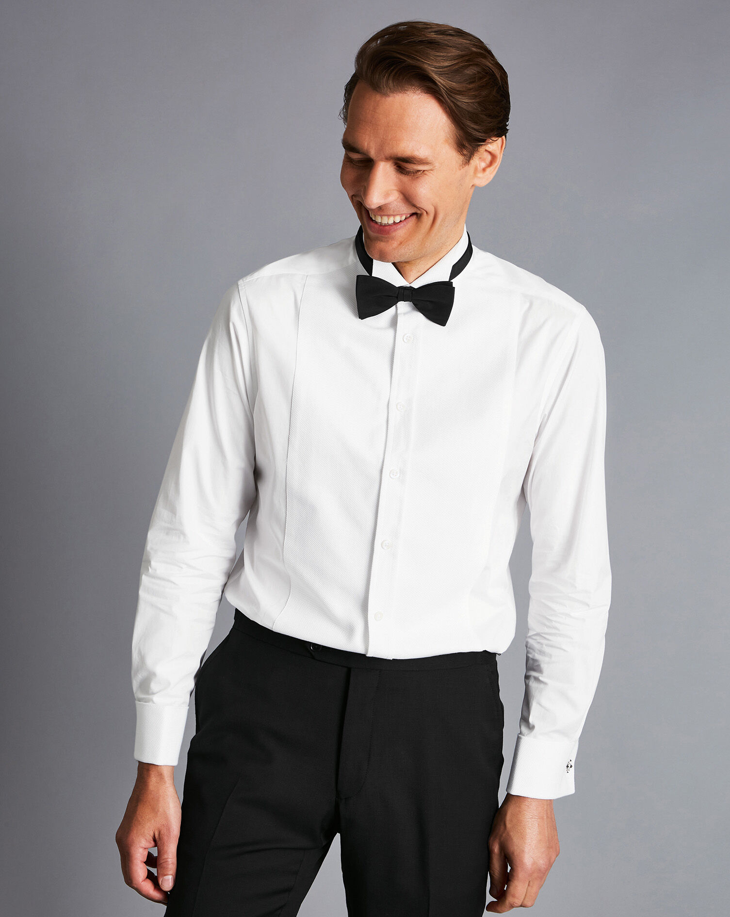 Wing Collar Marcella Bib Tuxedo Shirt  - White