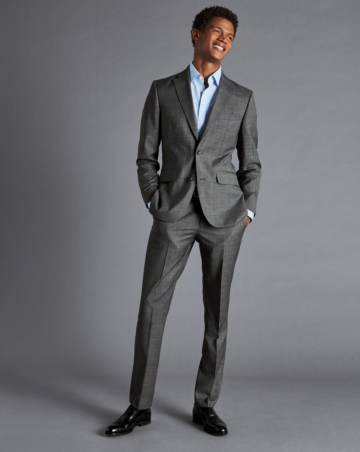 Italian Luxury Prince of Wales Check Suit Jacket - Grey