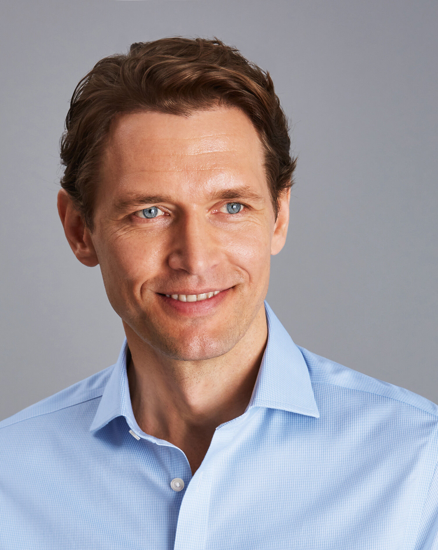 Spread Collar Non-Iron Puppytooth Shirt - Sky Blue