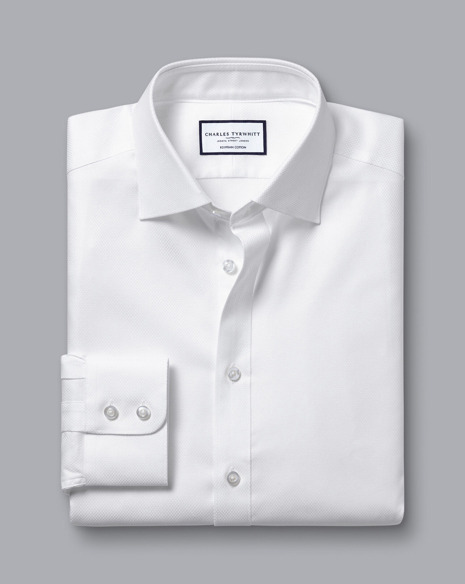 Semi-Spread Collar Egyptian Cotton Hudson Weave Shirt - White