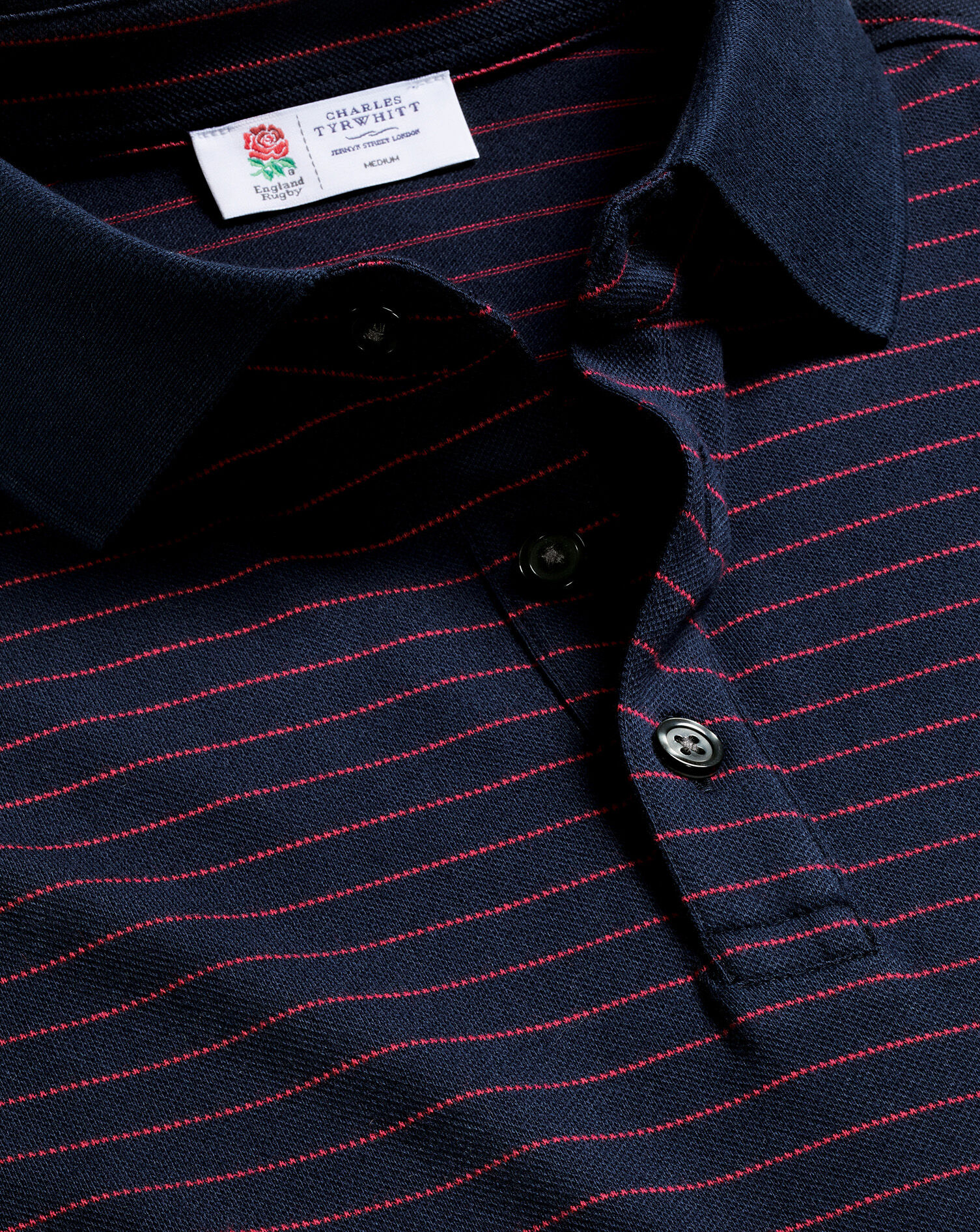England Rugby Striped Pique Polo - Navy & Red