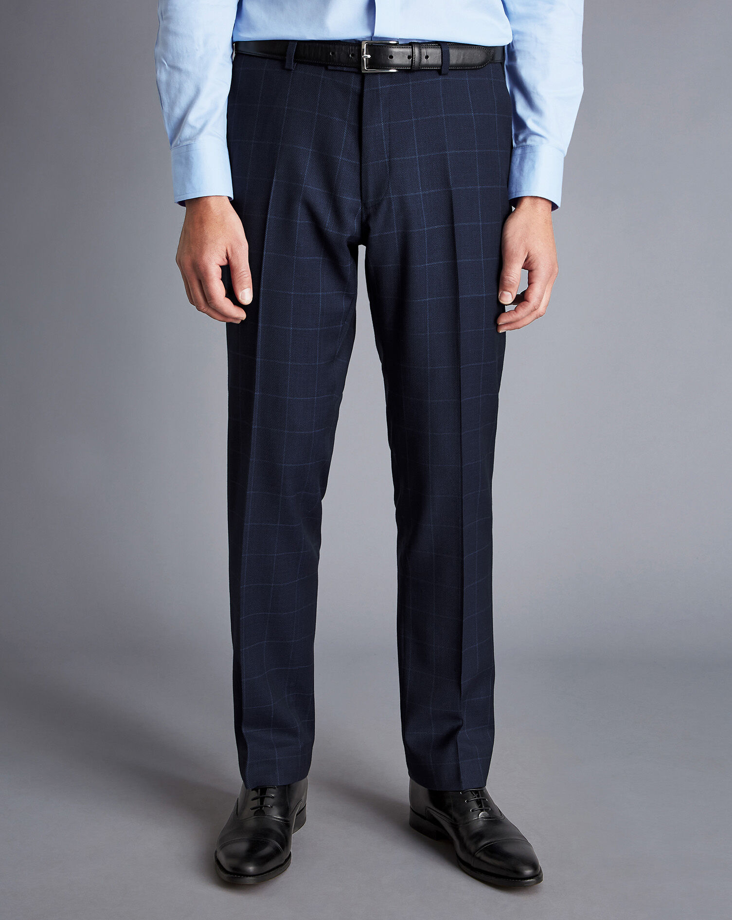 Windowpane Check Birdseye Travel Suit Pants - Navy