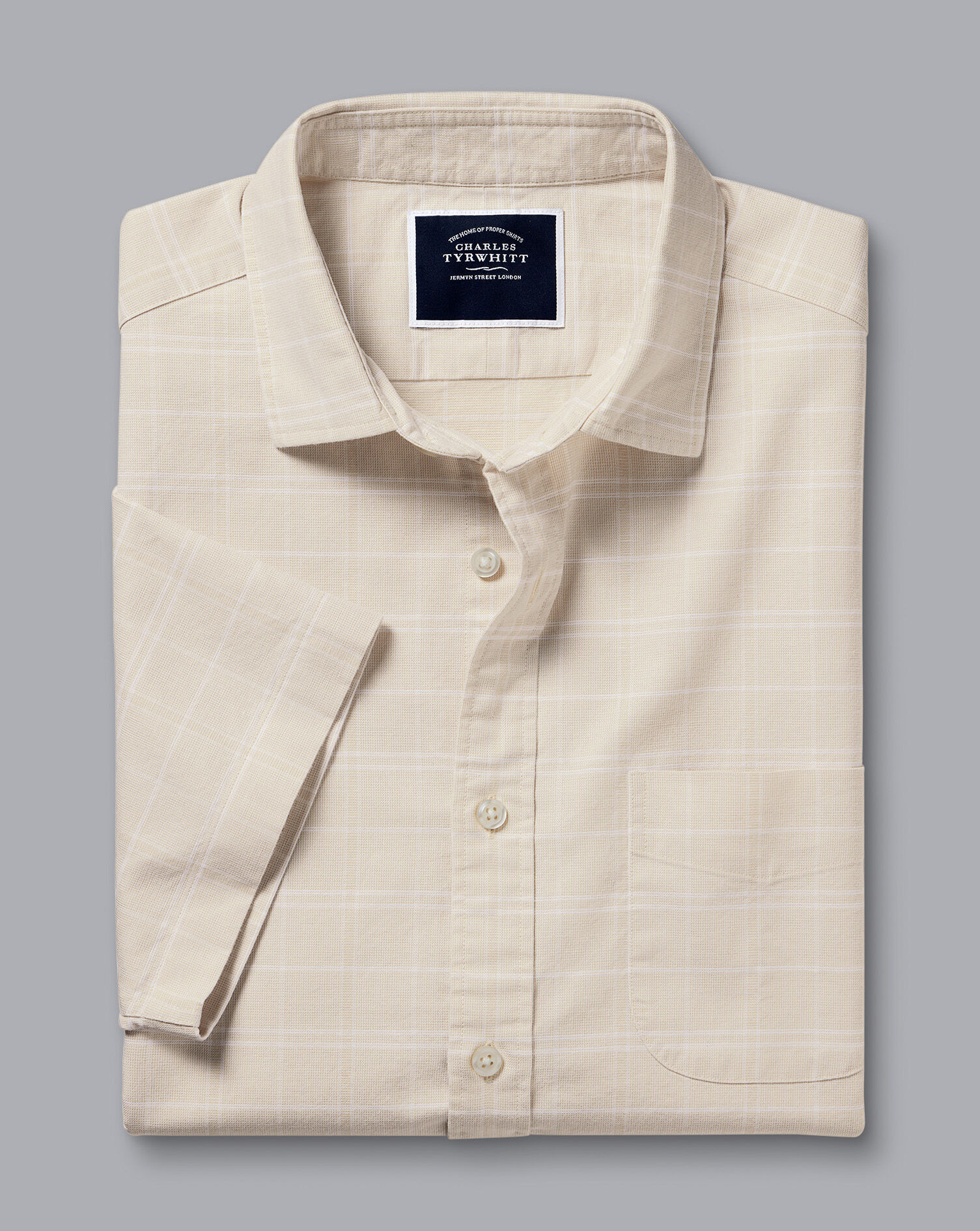 Cotton Linen Check Short Sleeve Shirt - Oatmeal