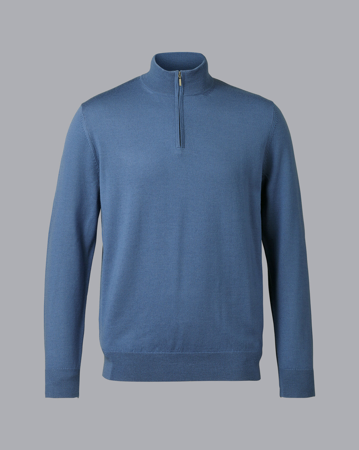 Merino Zip Neck Sweater - Steel Blue