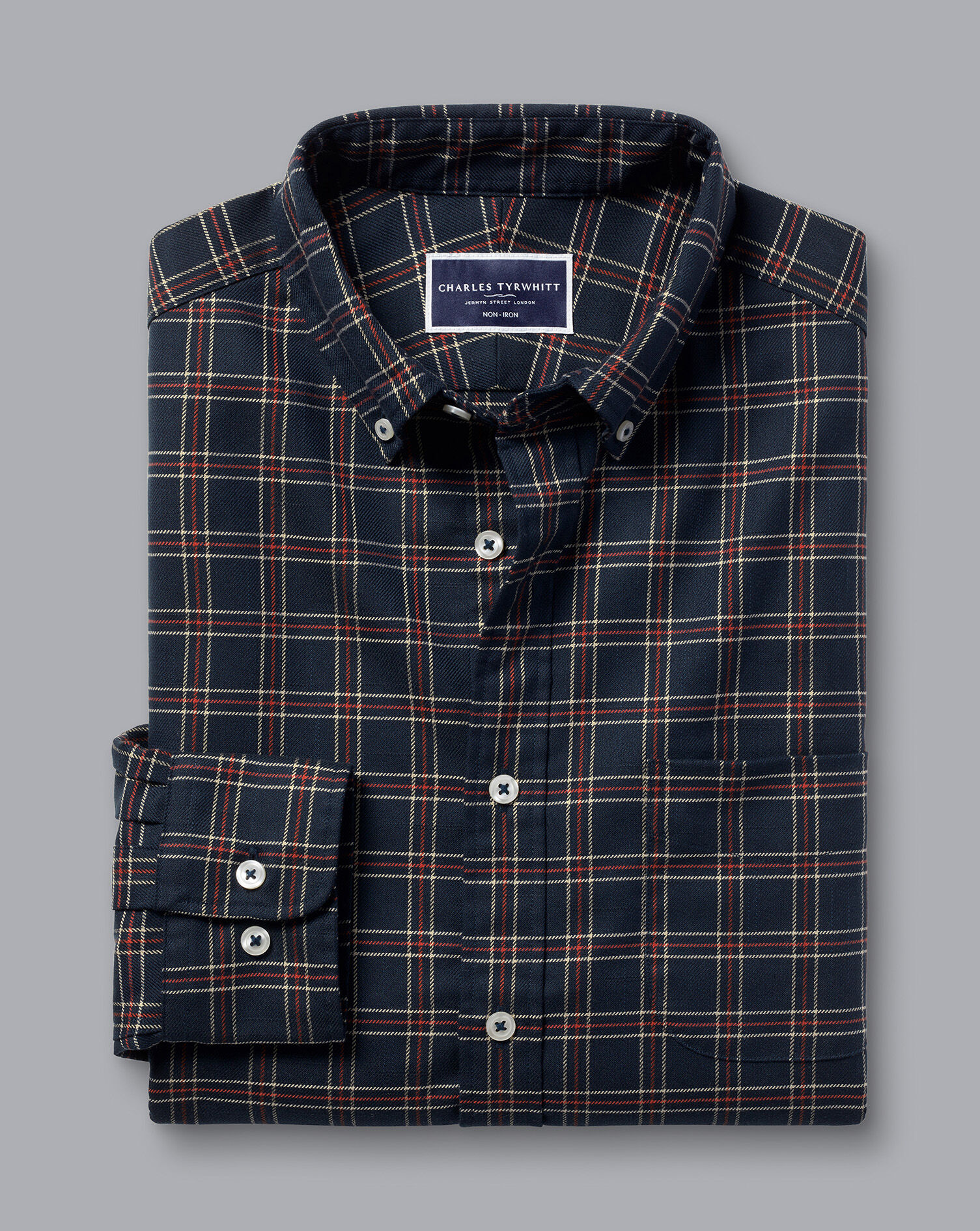 Button-Down Collar Non-Iron Twill Triple Windowpane Shirt - Burnt Orange