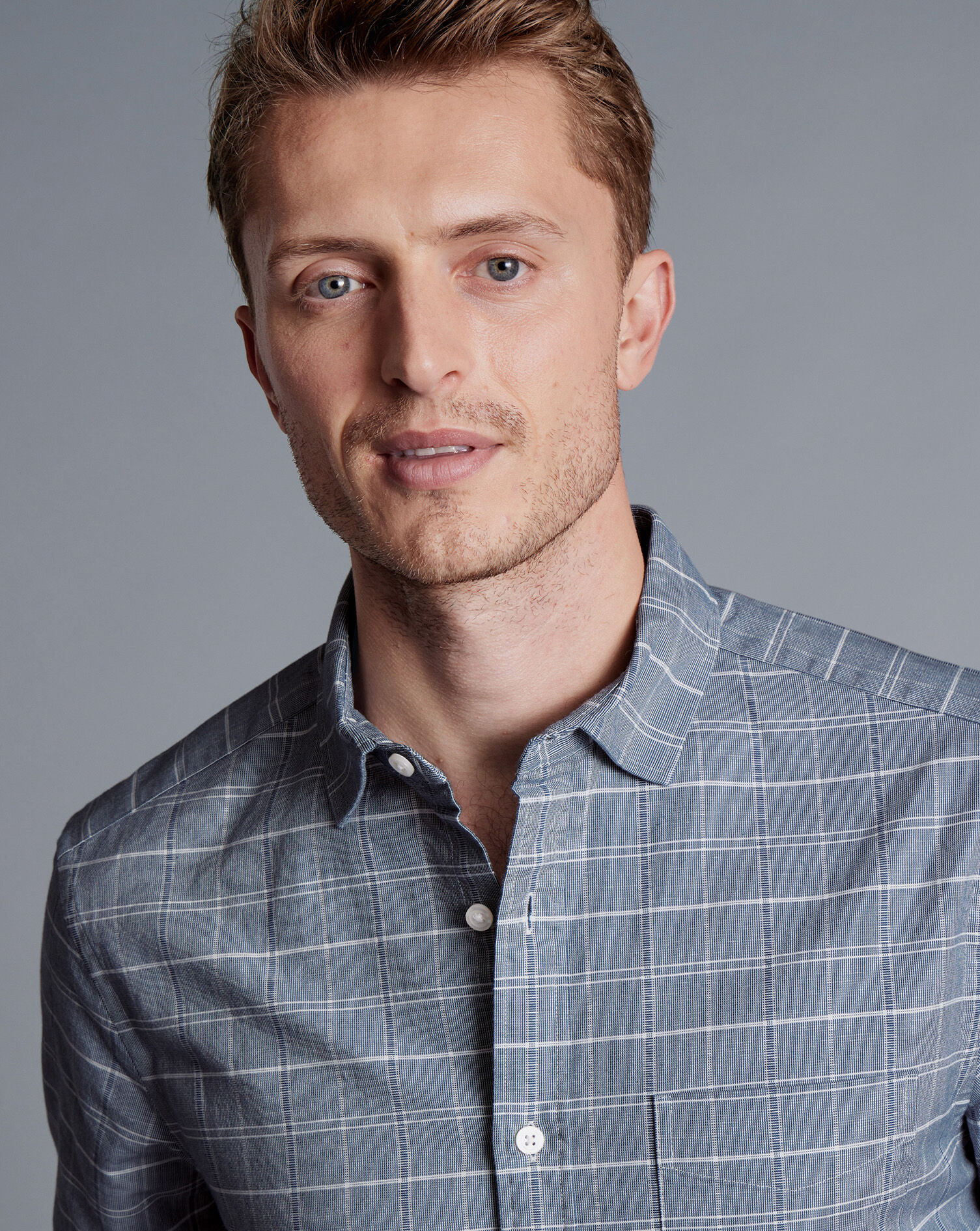 Cotton Linen Check Short Sleeve Shirt - Petrol Blue