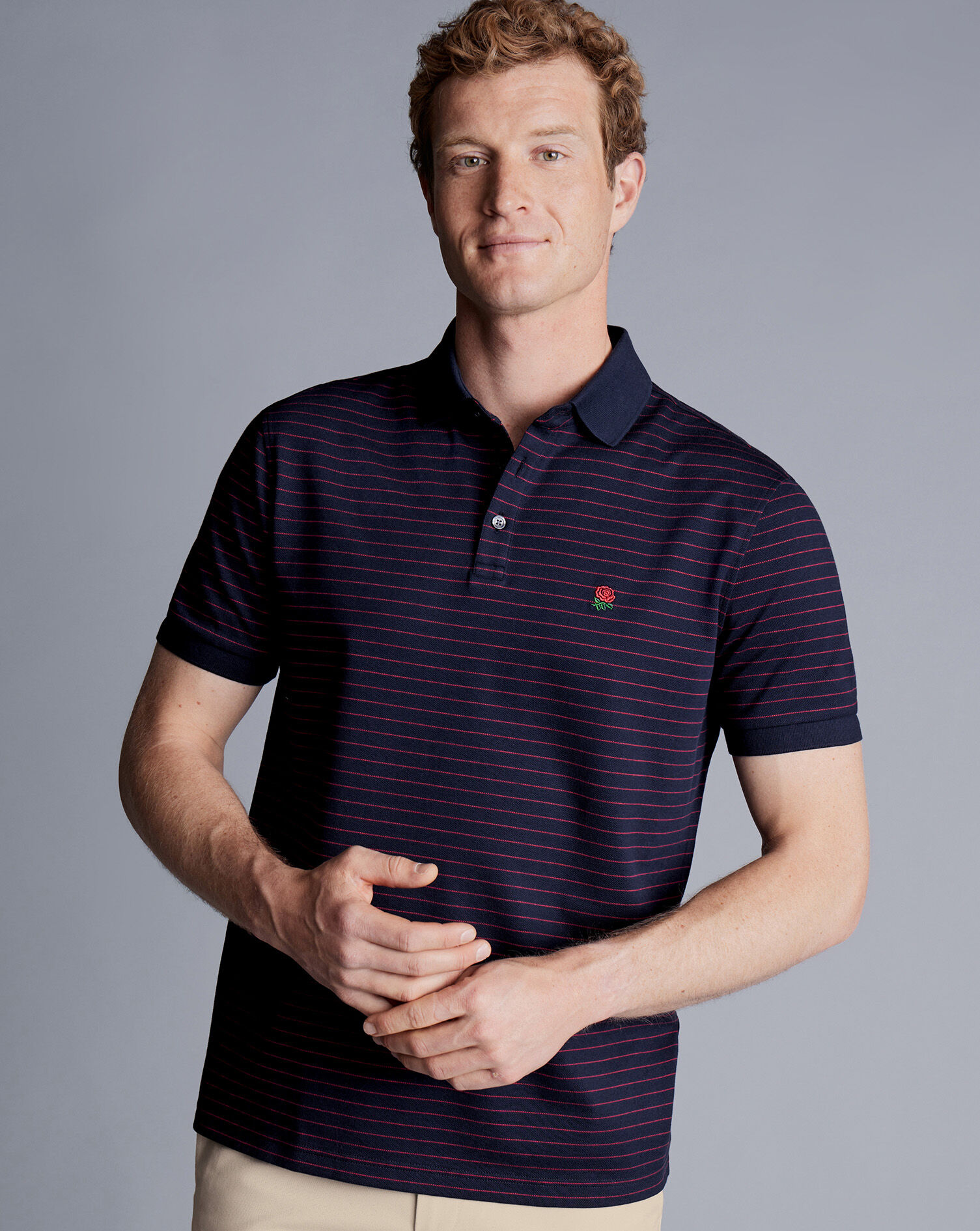 England Rugby Striped Pique Polo - Navy & Red