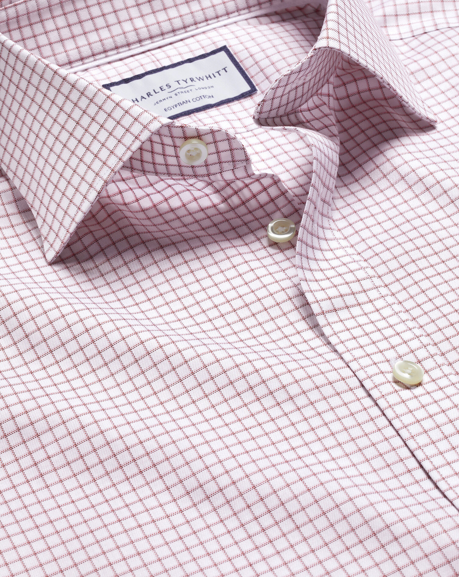 Semi-Spread Collar Egyptian Cotton Check Shirt - Dark Red