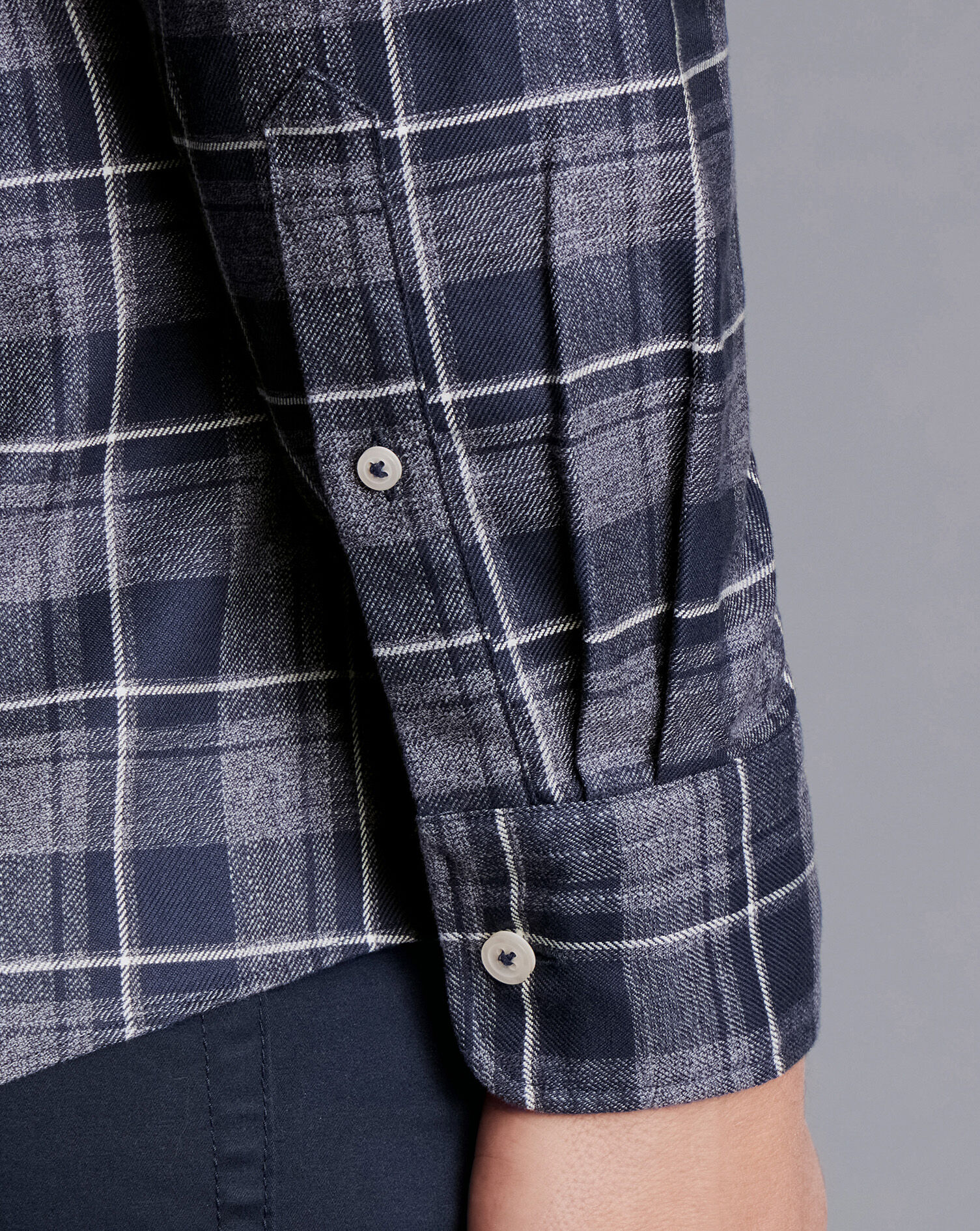 Button-Down Collar Non-Iron Twill Windowpane Shirt - Heather Blue