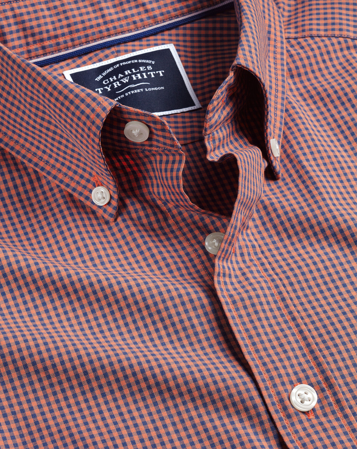 Button-Down Collar Non-Iron Stretch Poplin Mini Gingham Shirt - Light Coral Pink