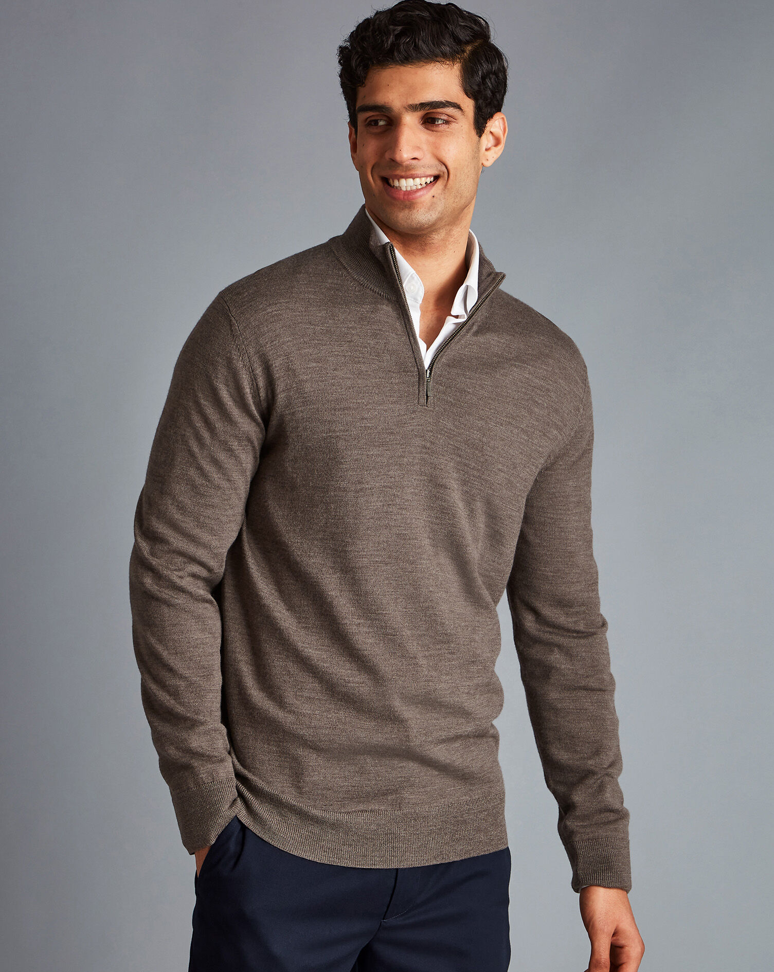 Merino Zip Neck Sweater - Mocha
