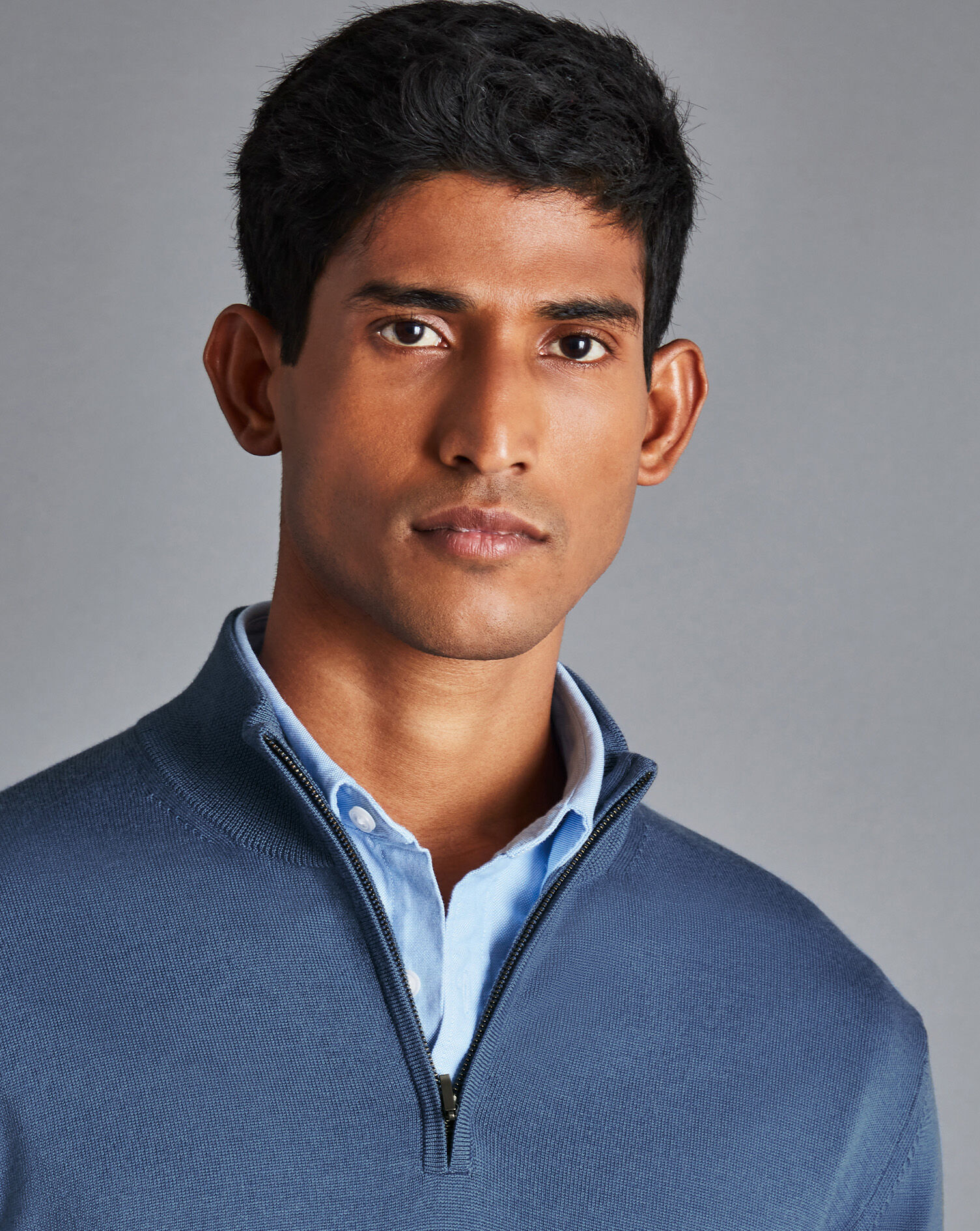 Merino Zip Neck Sweater - Steel Blue