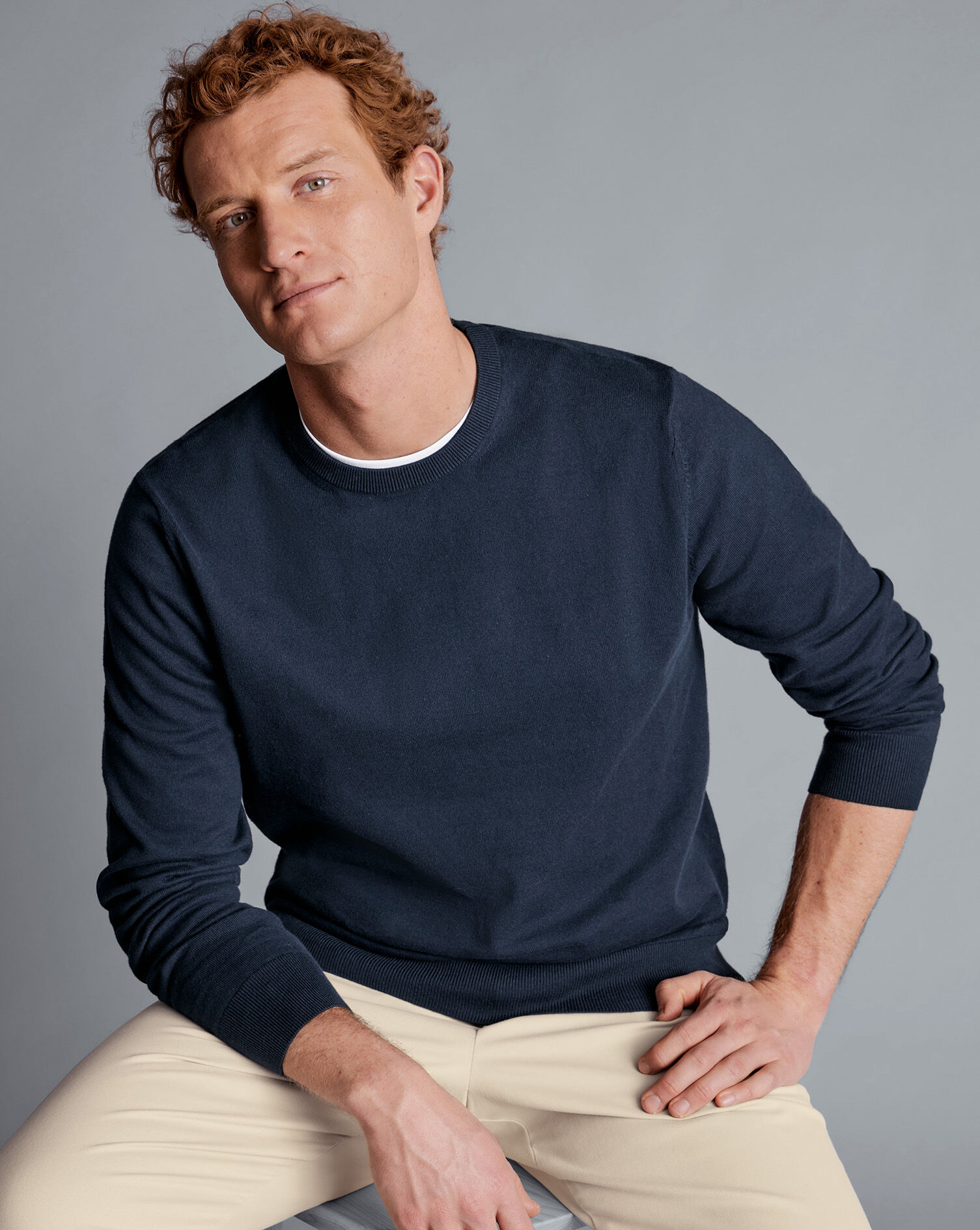 Combed Cotton Crew Neck Sweater - Dark Navy