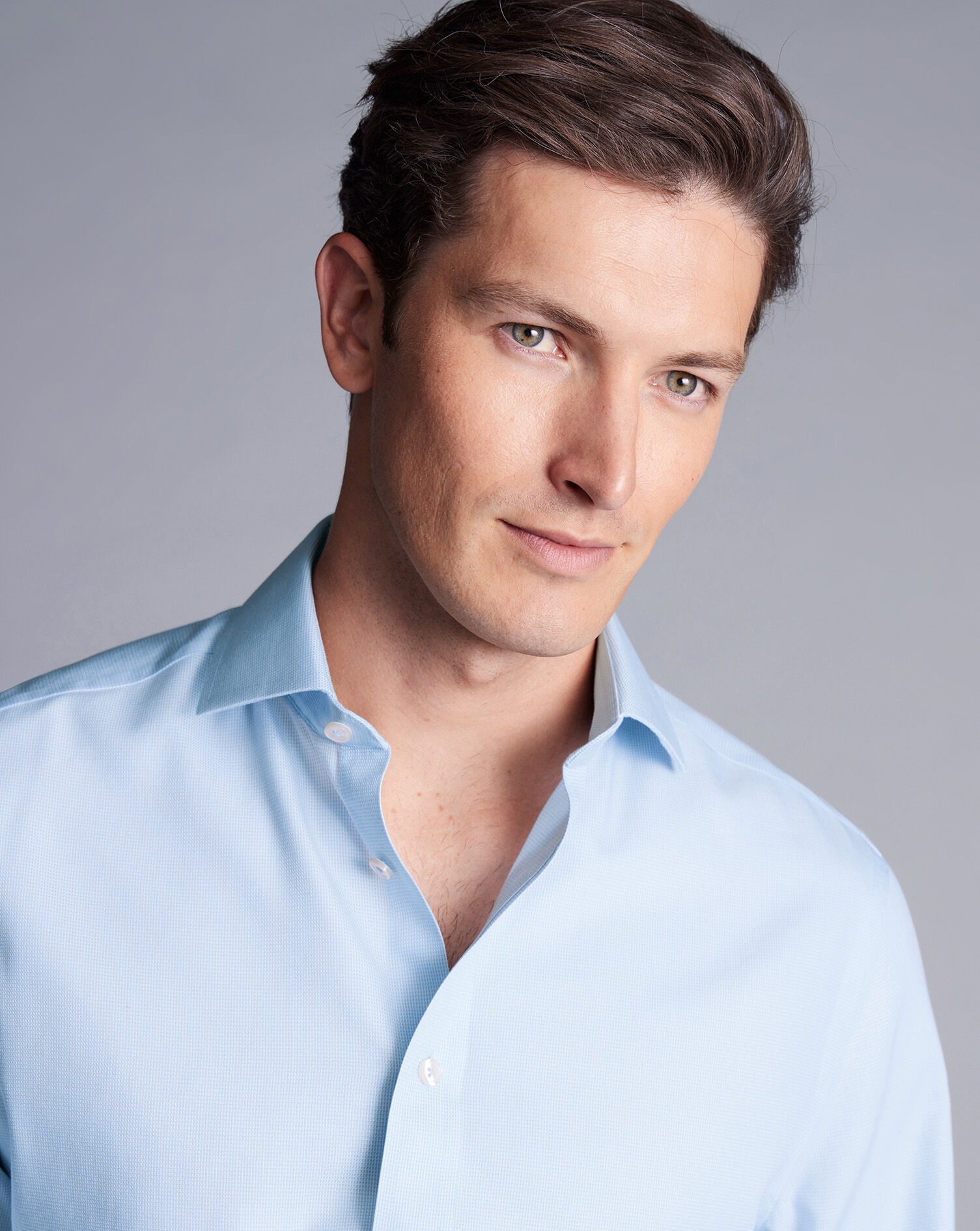 Spread Collar Non-Iron Clifton Weave Shirt - Light Blue