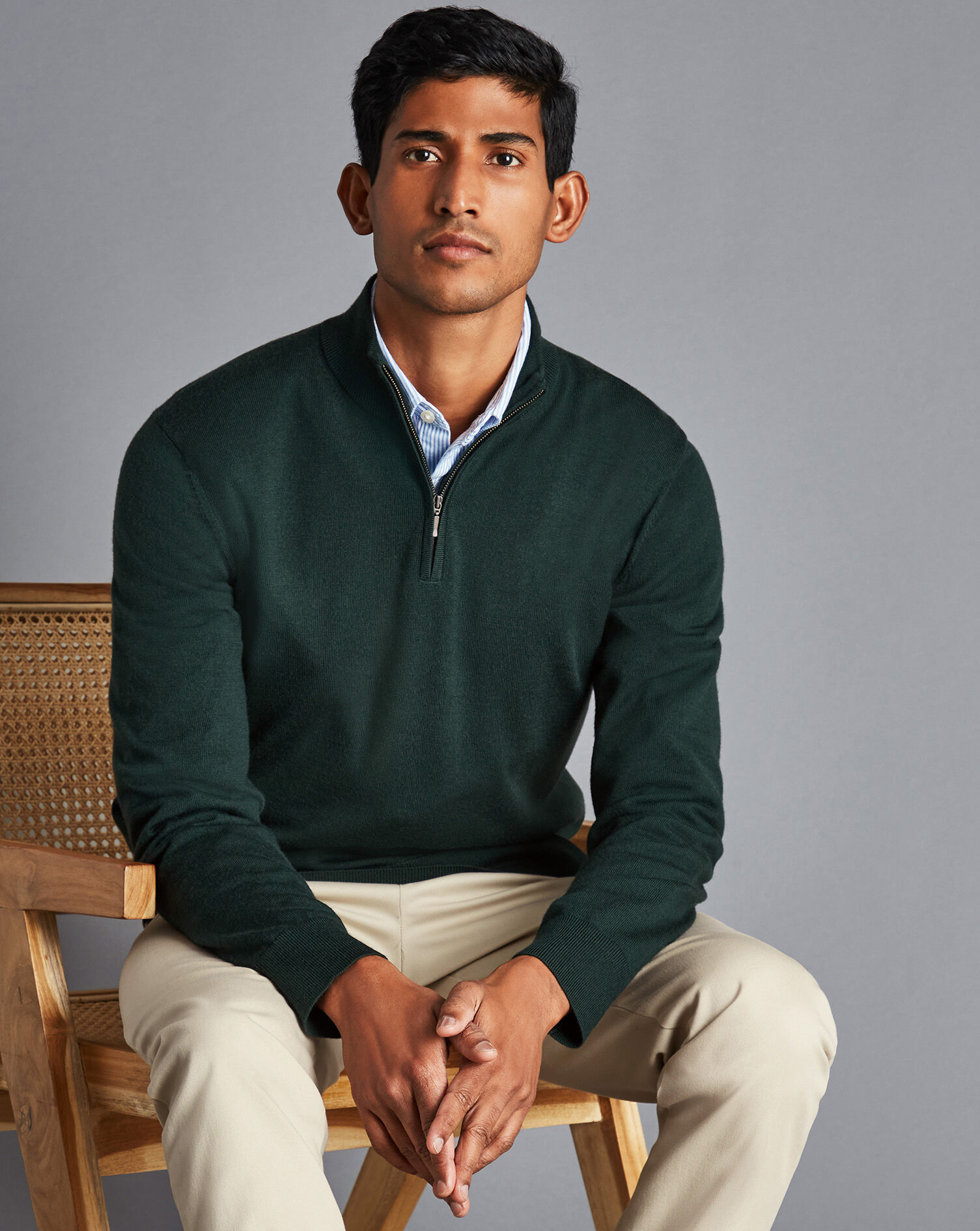 Merino Zip-Neck Sweater - Forest Green