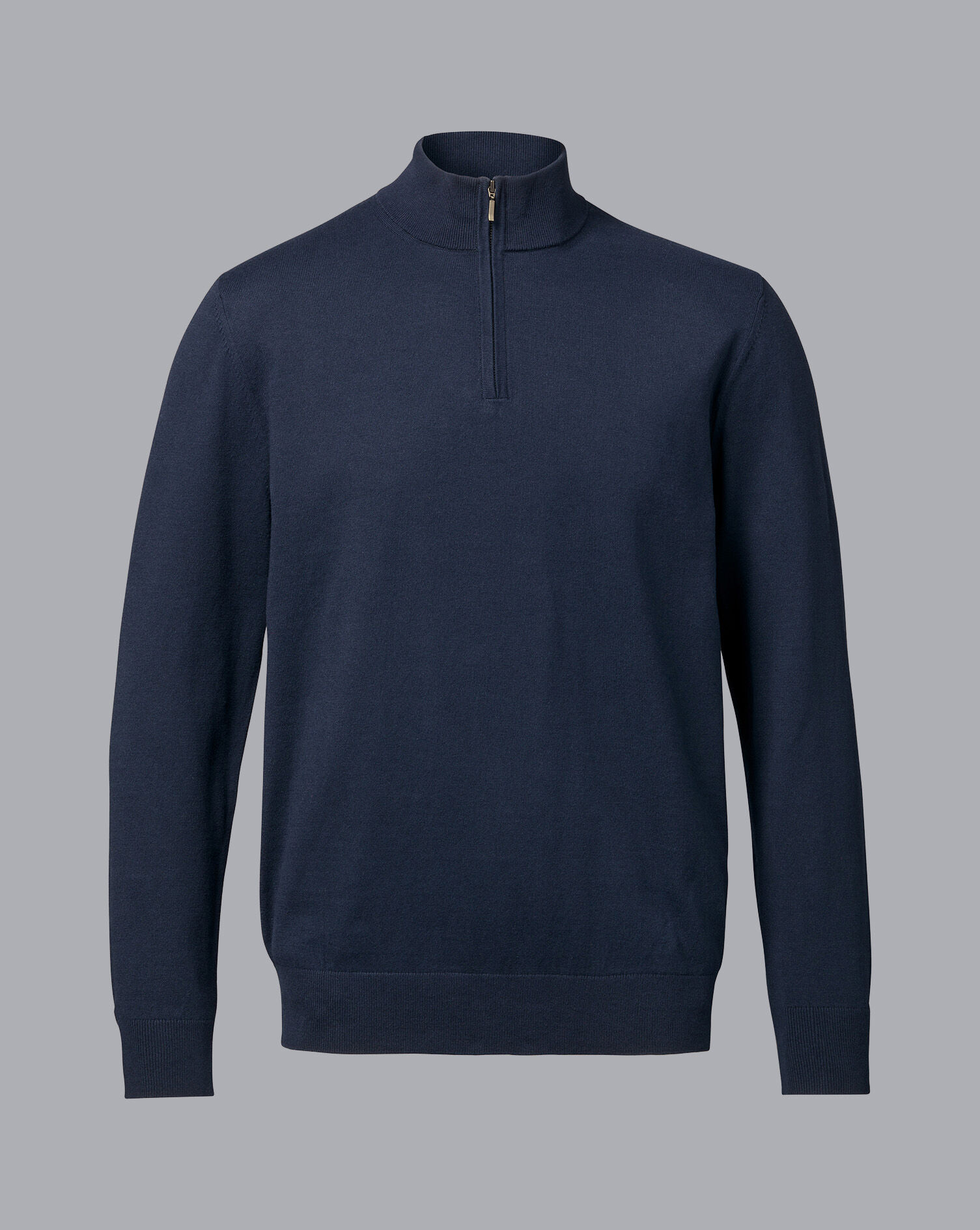 Combed Cotton Zip Neck Sweater - Dark Navy