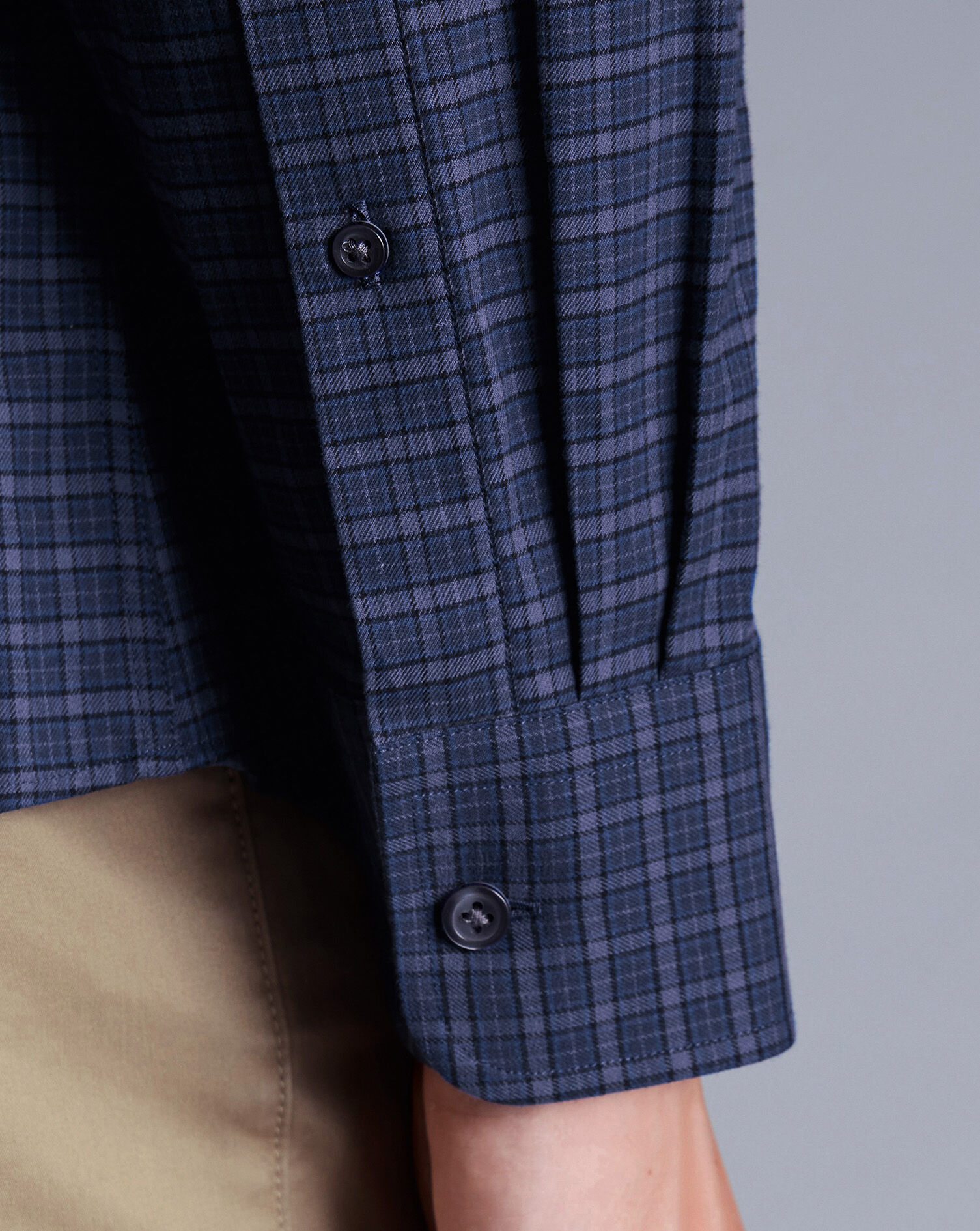Button-Down Collar Brushed Cotton Twill Check Shirt - Indigo Blue