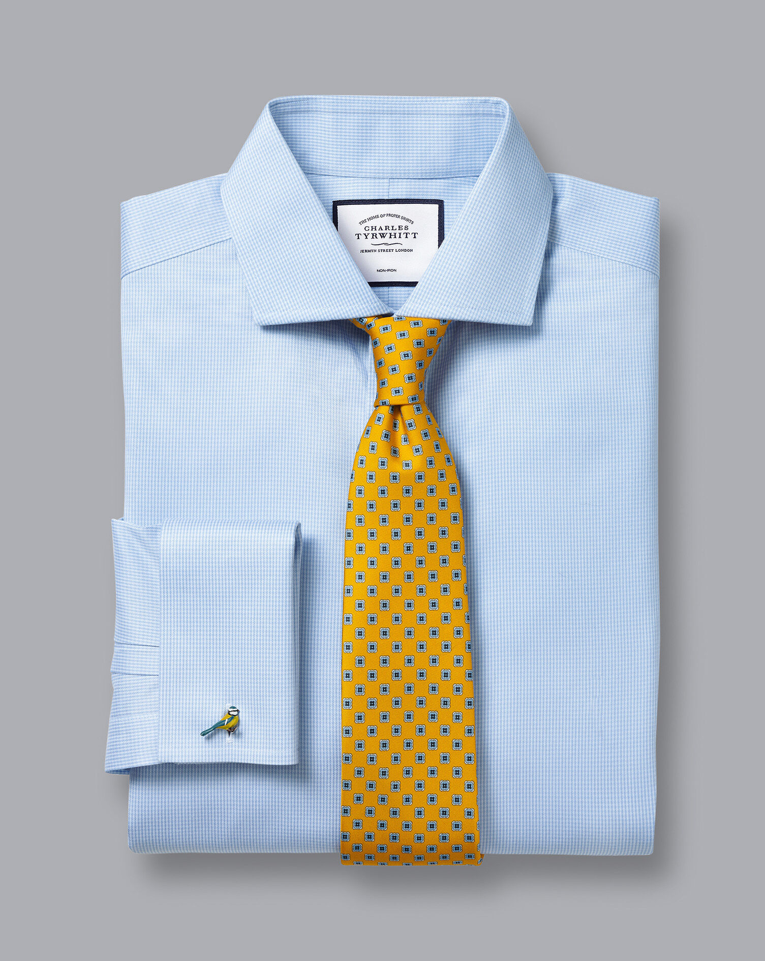 Spread Collar Non-Iron Puppytooth Shirt - Sky Blue