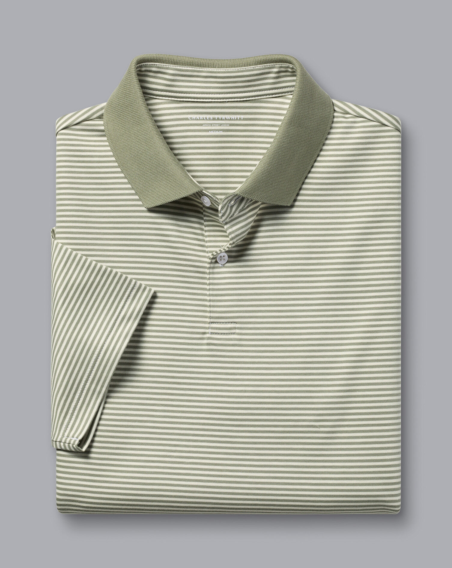 Fine Stripe Jersey Polo - Sage Green & Ecru