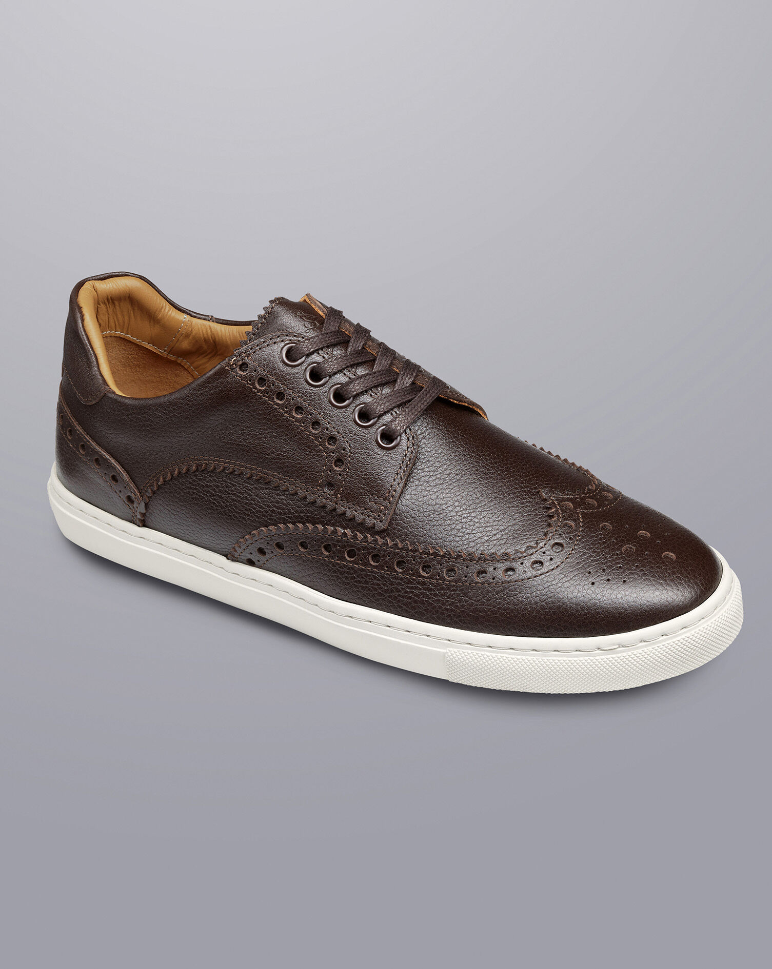 Grain Leather Brogue Sneakers - Dark Chocolate