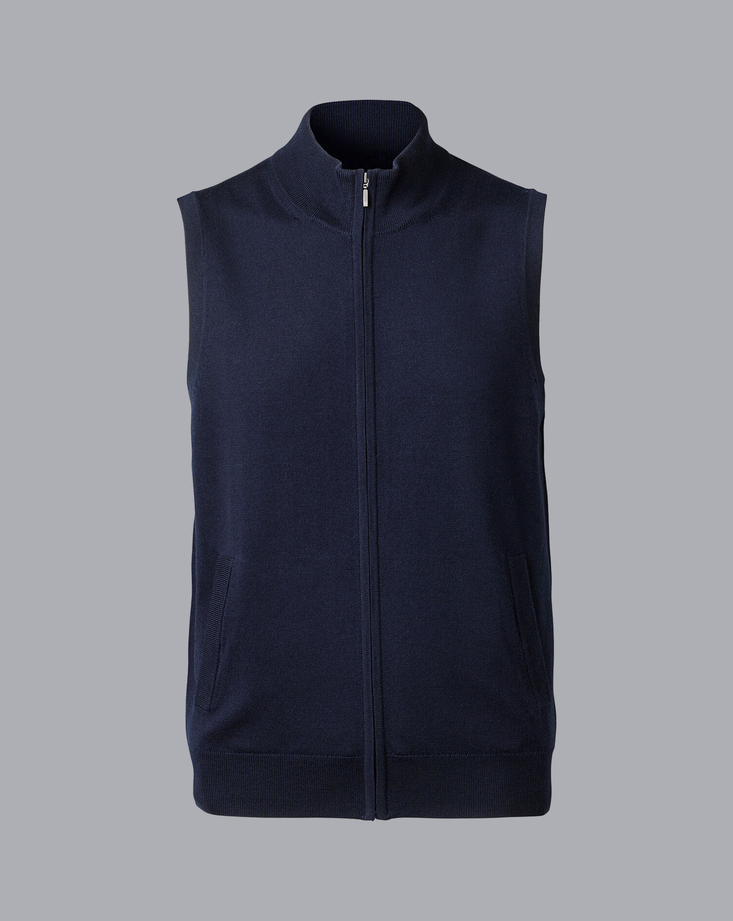 Merino Zip Through Vest - Navy