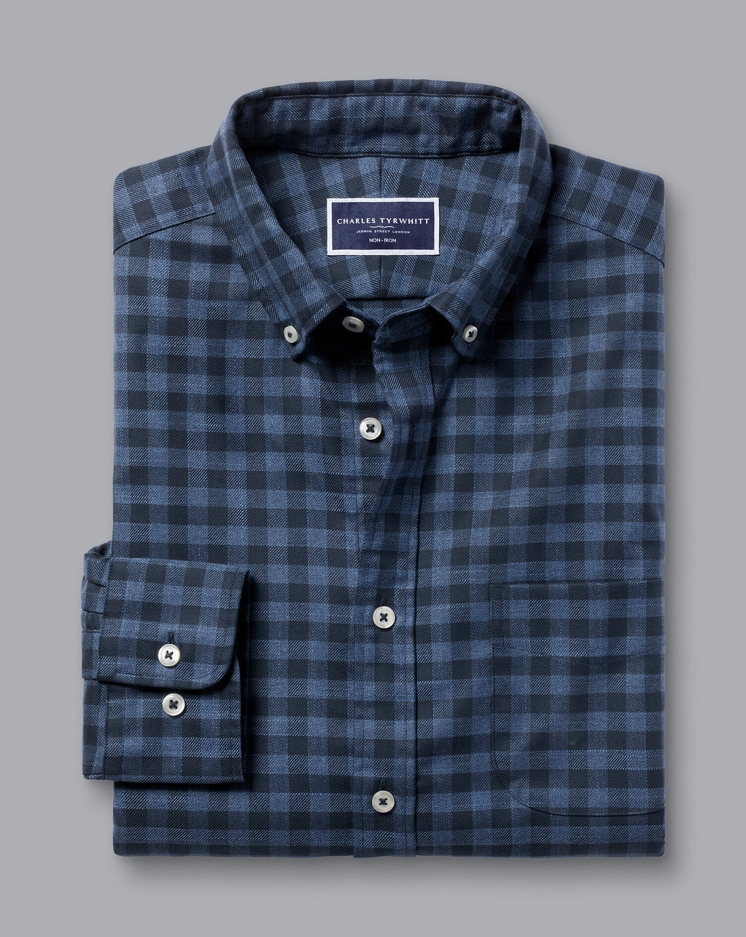 Button-Down Collar Non-Iron Twill Gingham Shirt - Indigo Blue