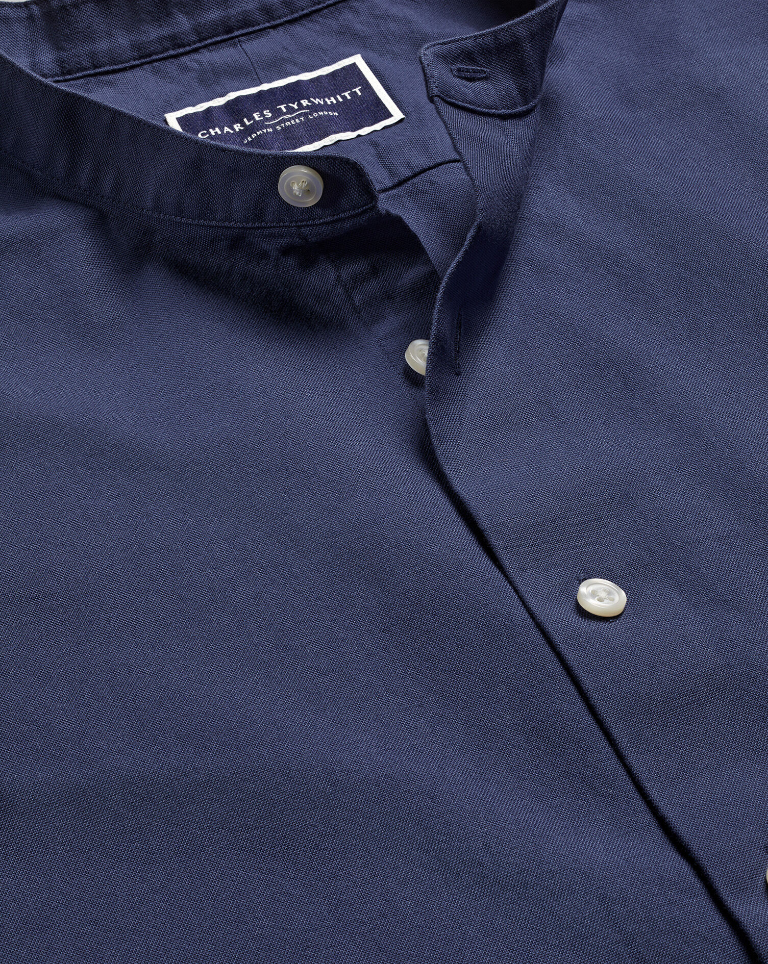 Collarless Washed Oxford Stretch Shirt - Heather Blue