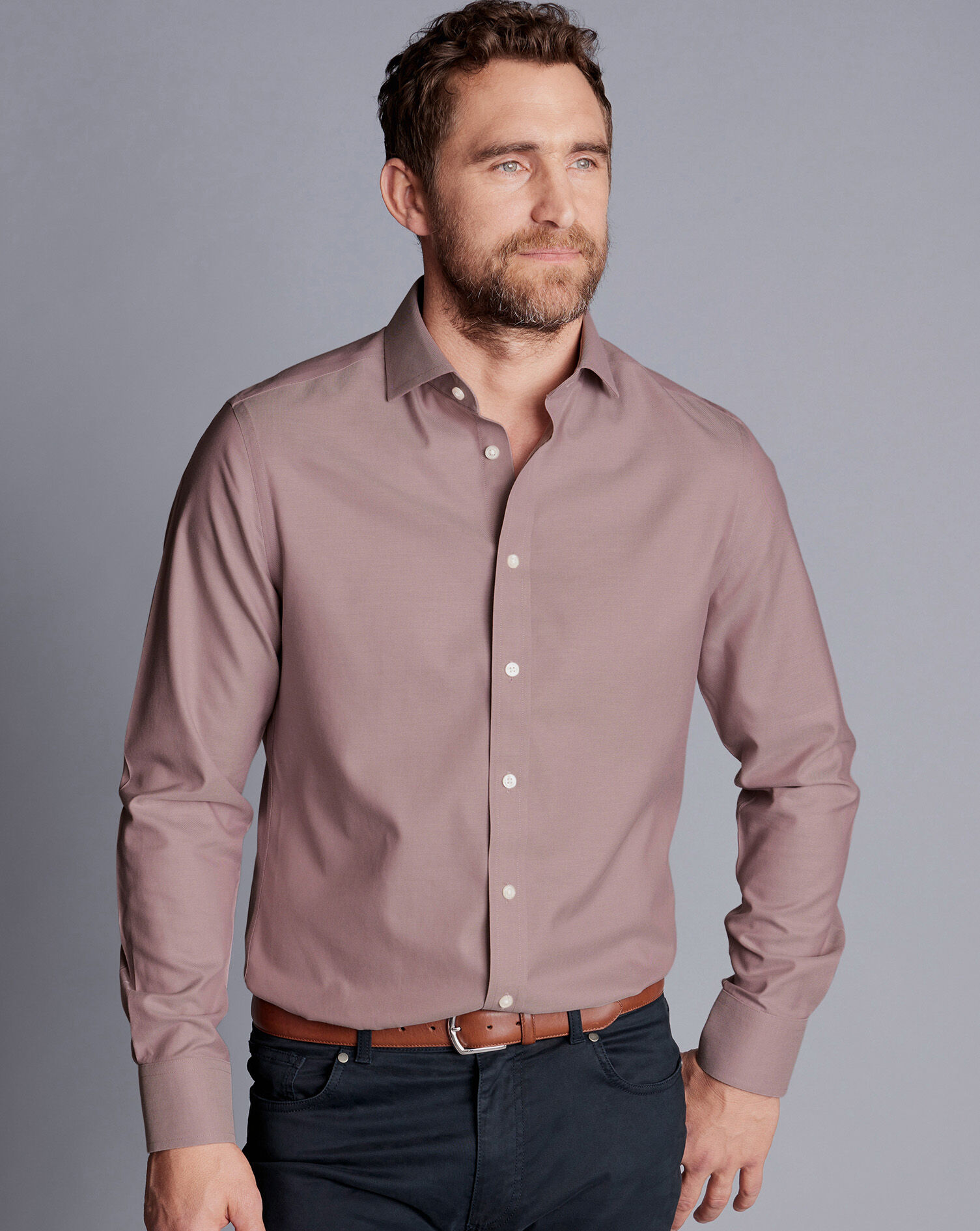 Spread Collar Non-Iron Twill Shirt - Claret Pink