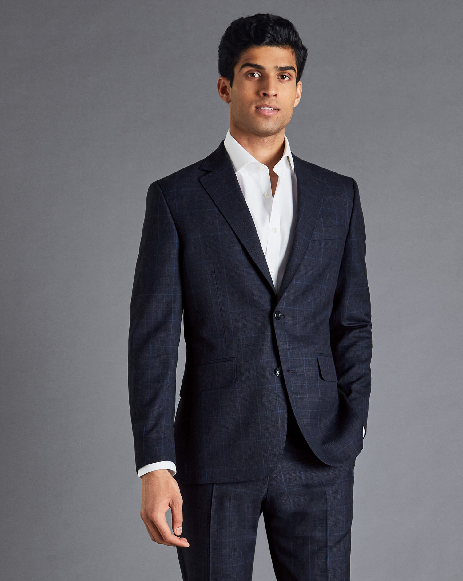 Italian Luxury Prince of Wales Check Suit Jacket - Ink Blue