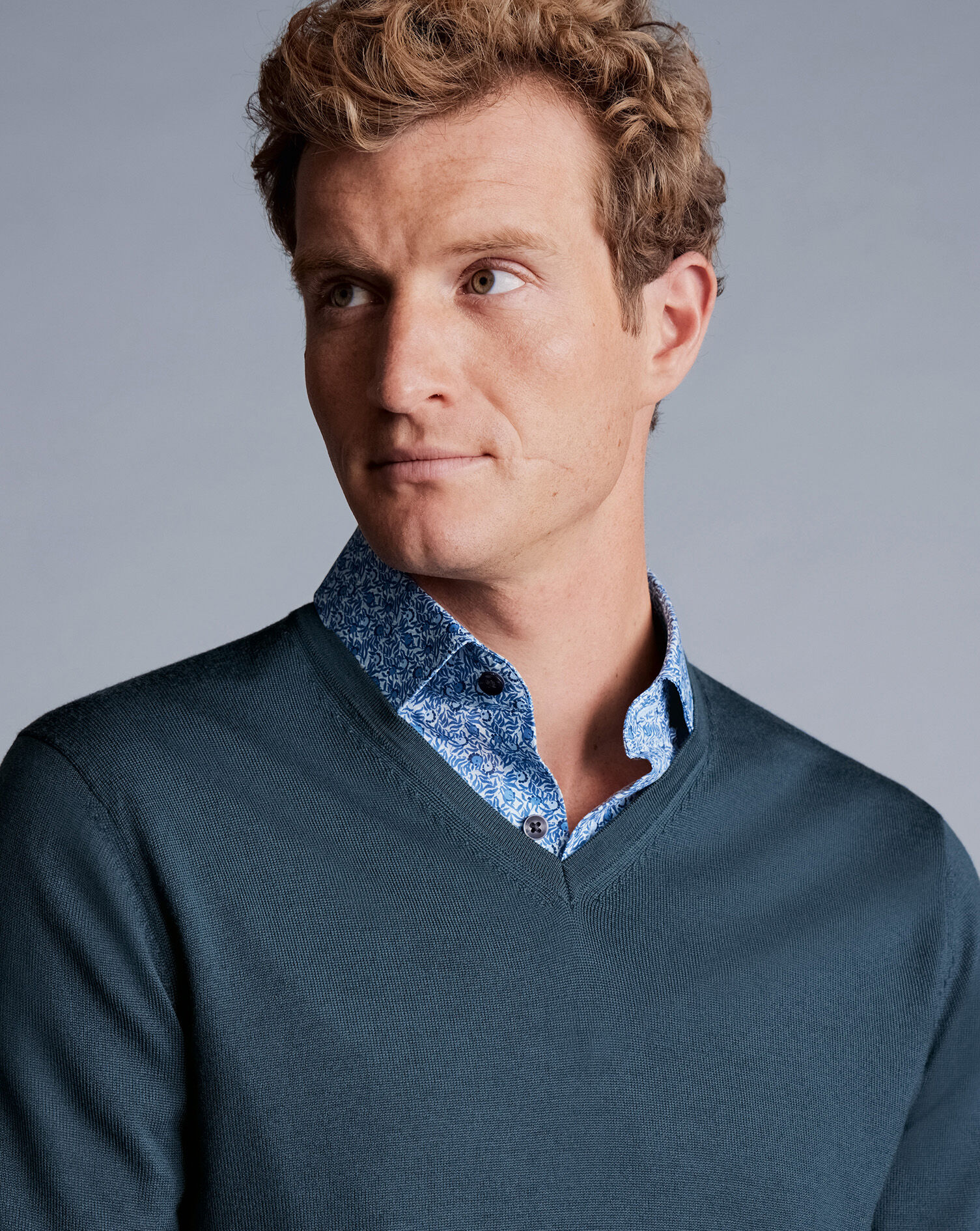 Merino V-Neck Sweater - Petrol Blue