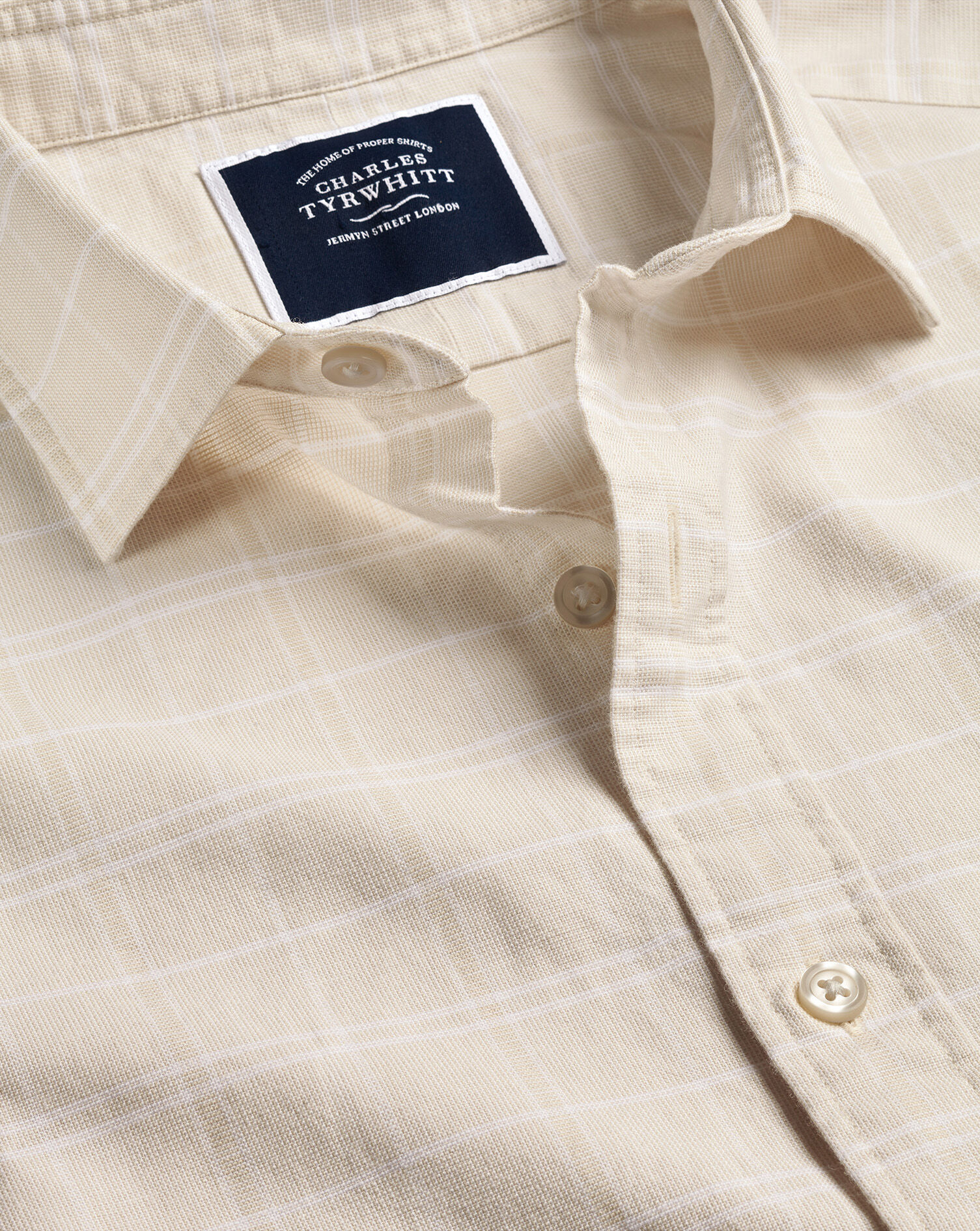 Cotton Linen Check Short Sleeve Shirt - Oatmeal