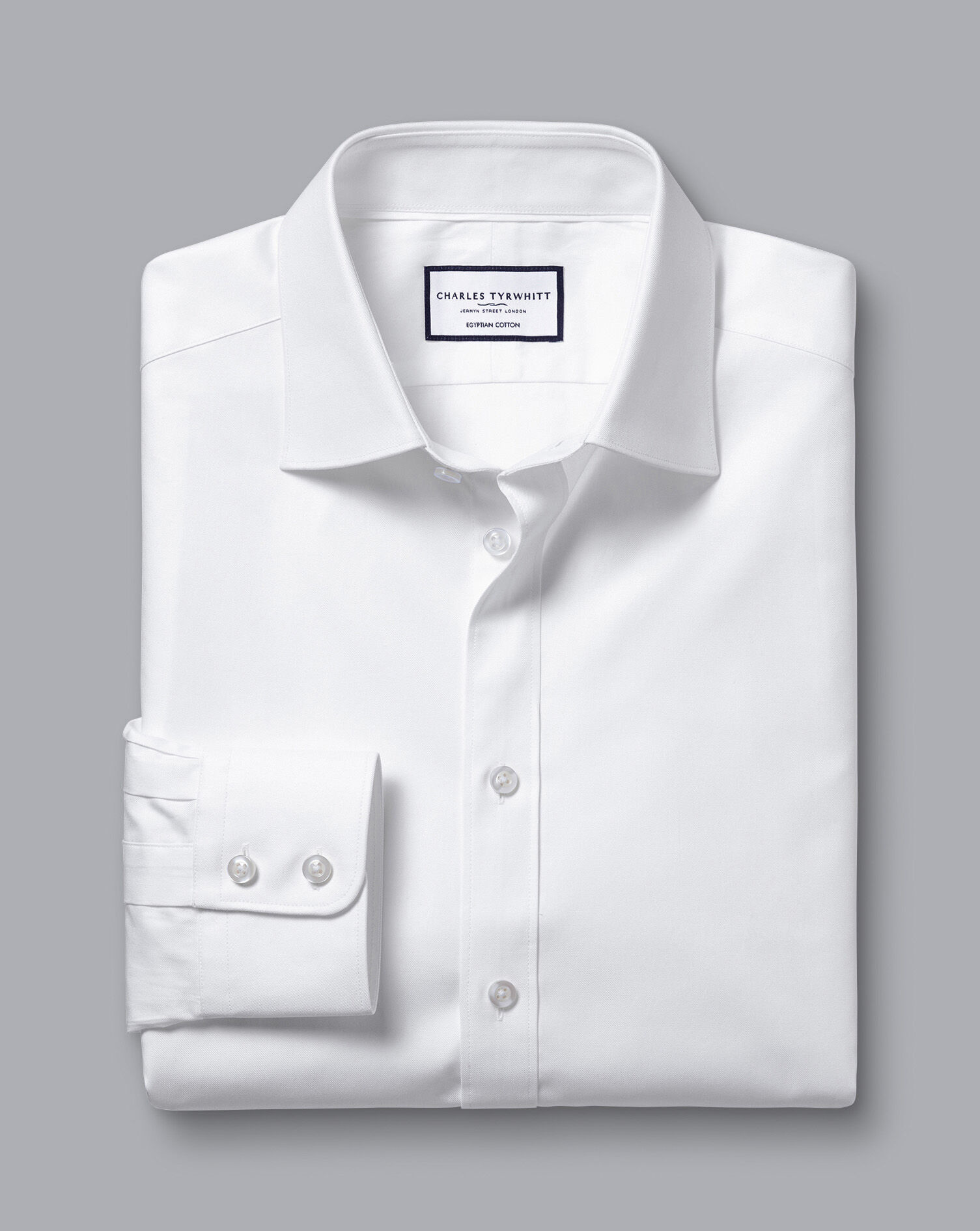 Semi-Spread Collar Egyptian Cotton Twill Shirt - White