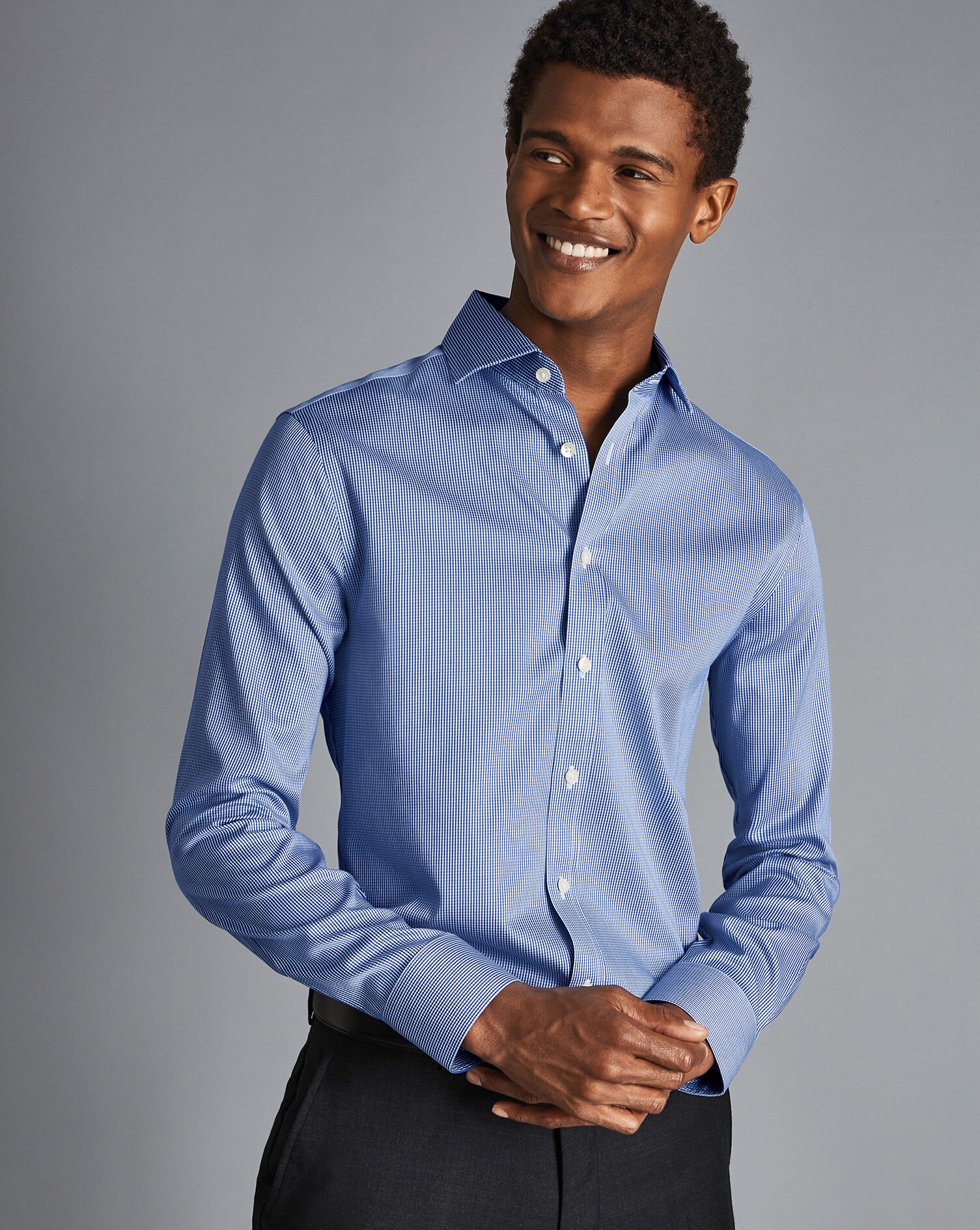 Spread Collar Non-Iron Puppytooth Shirt - Royal Blue