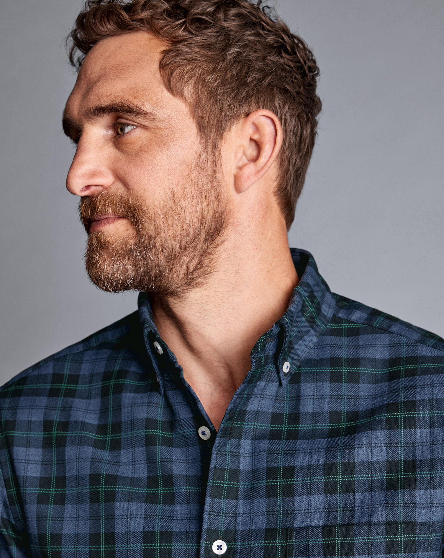 Button-Down Collar Non-Iron Twill Overcheck Shirt - Green