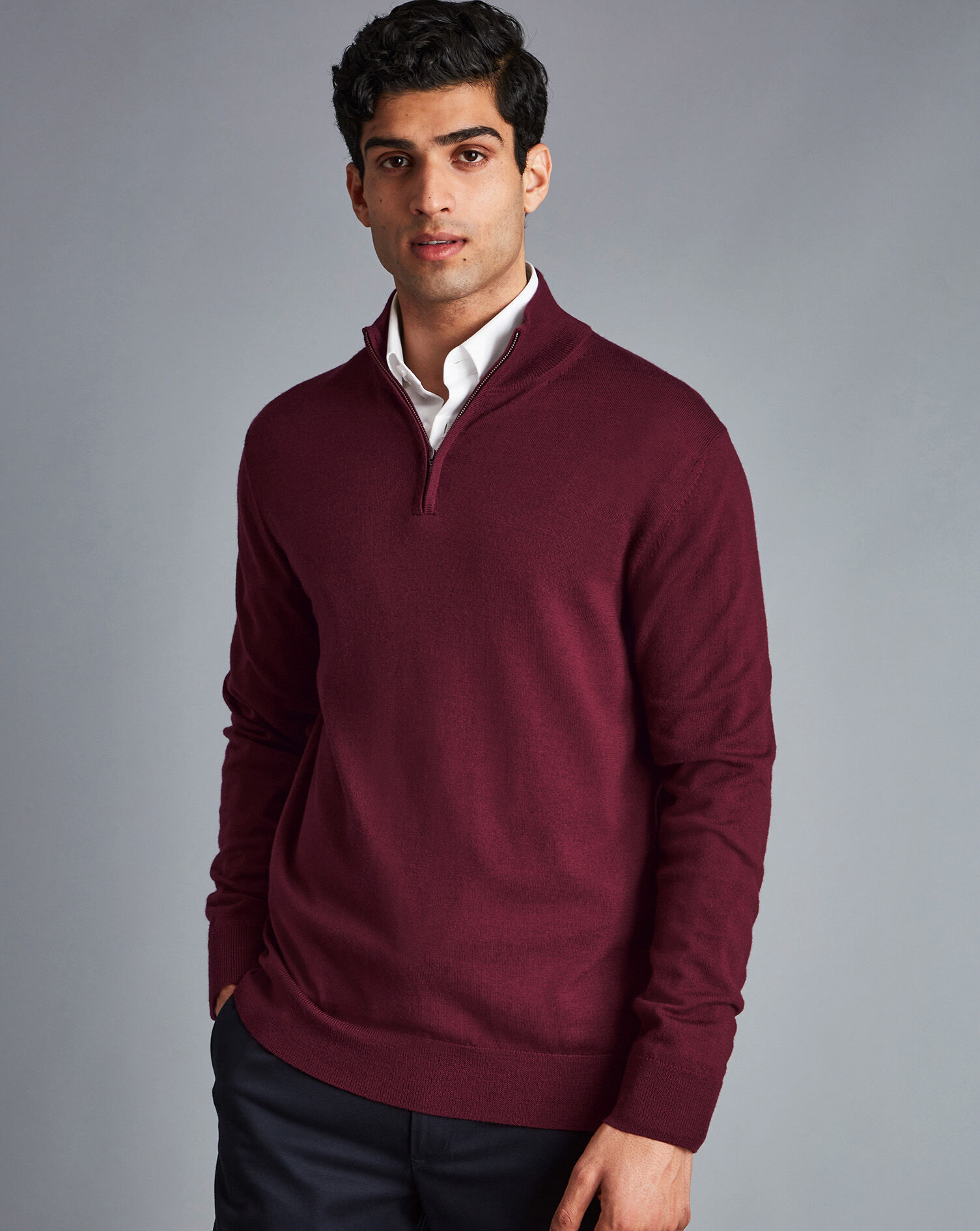 Merino Zip Neck Sweater - Burgundy