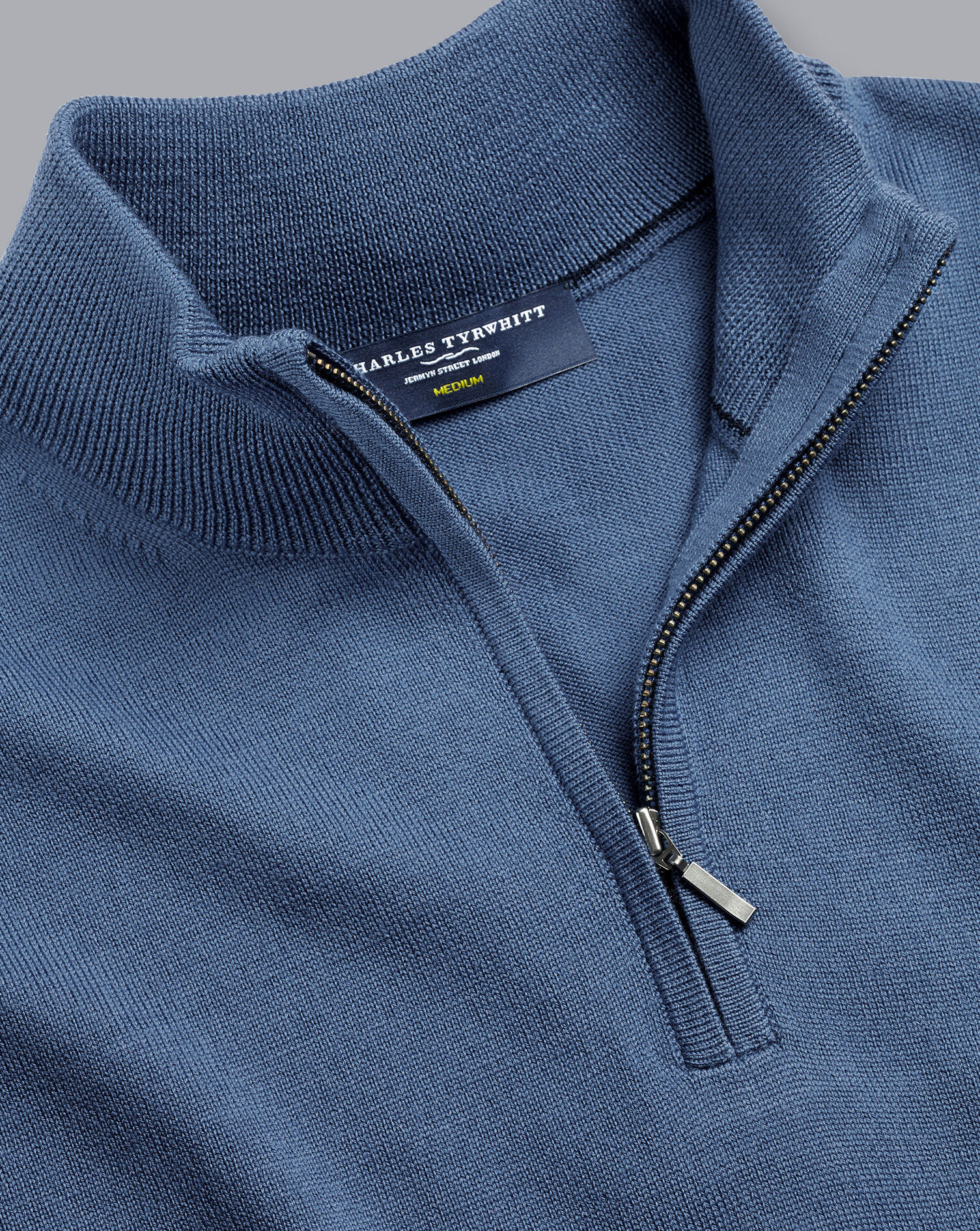 Merino Zip Neck Sweater - Steel Blue