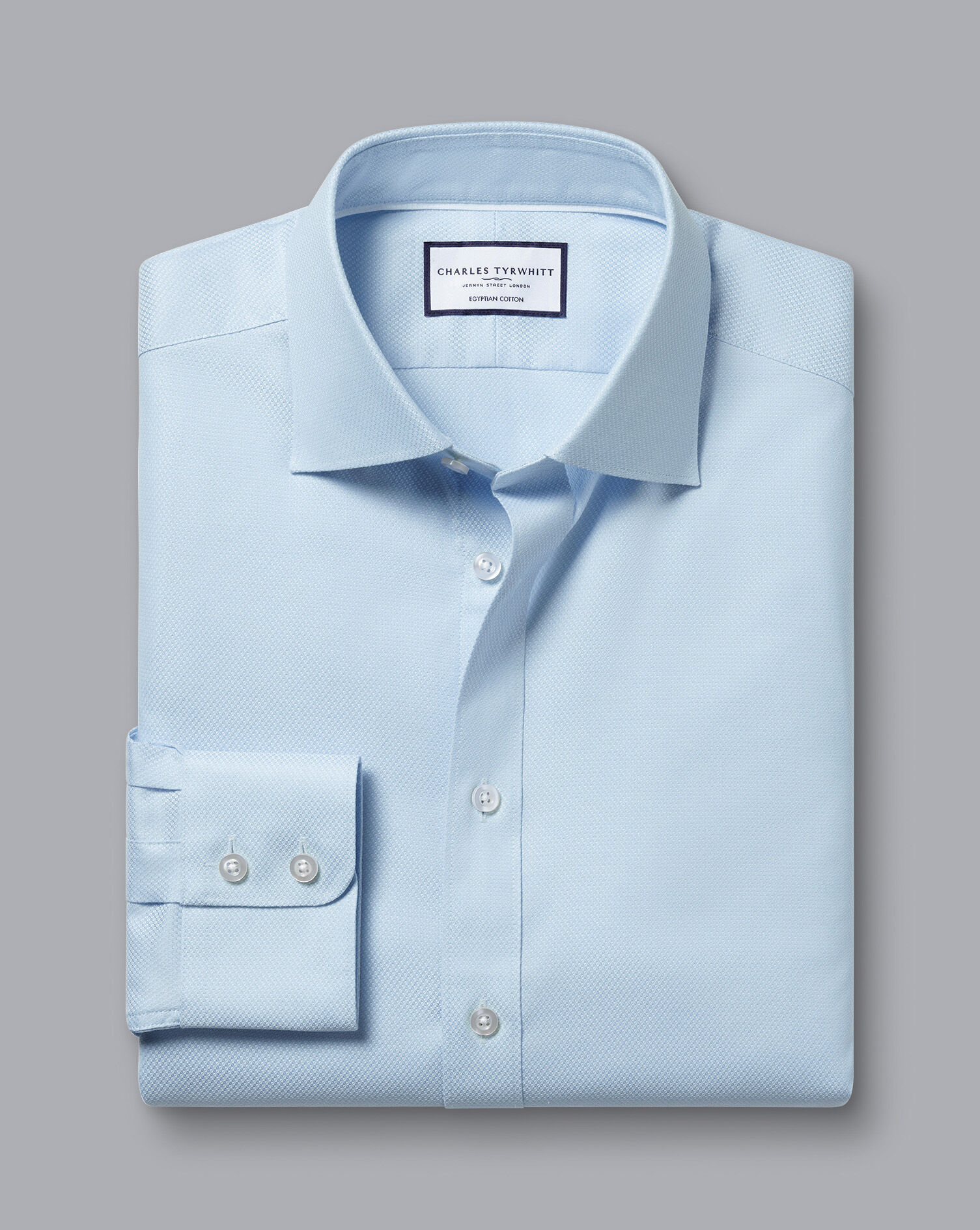 Semi-Spread Collar Egyptian Cotton Hudson Weave Shirt - Light Blue