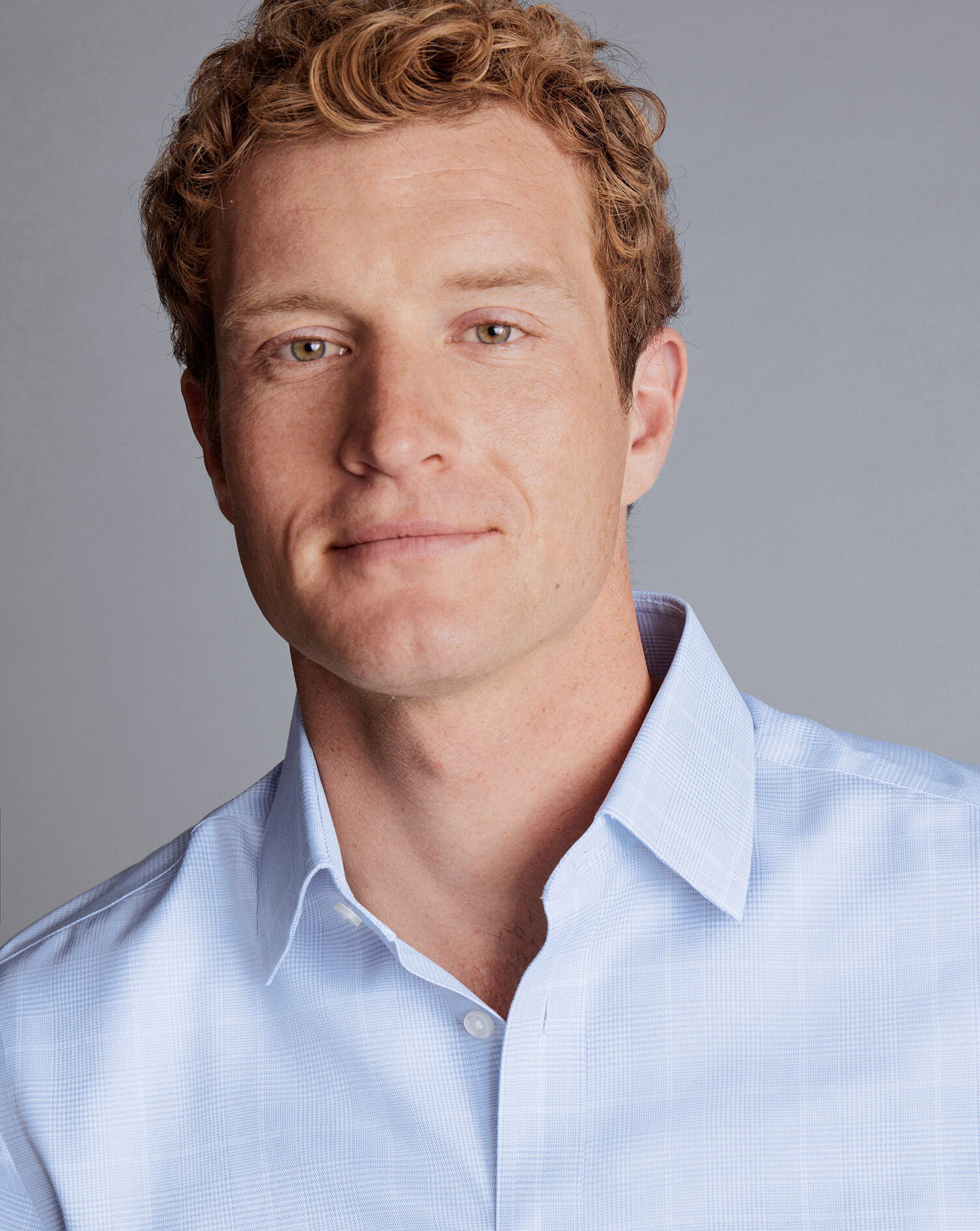 Non-Iron Prince of Wales Check Shirt -  Cornflower Blue